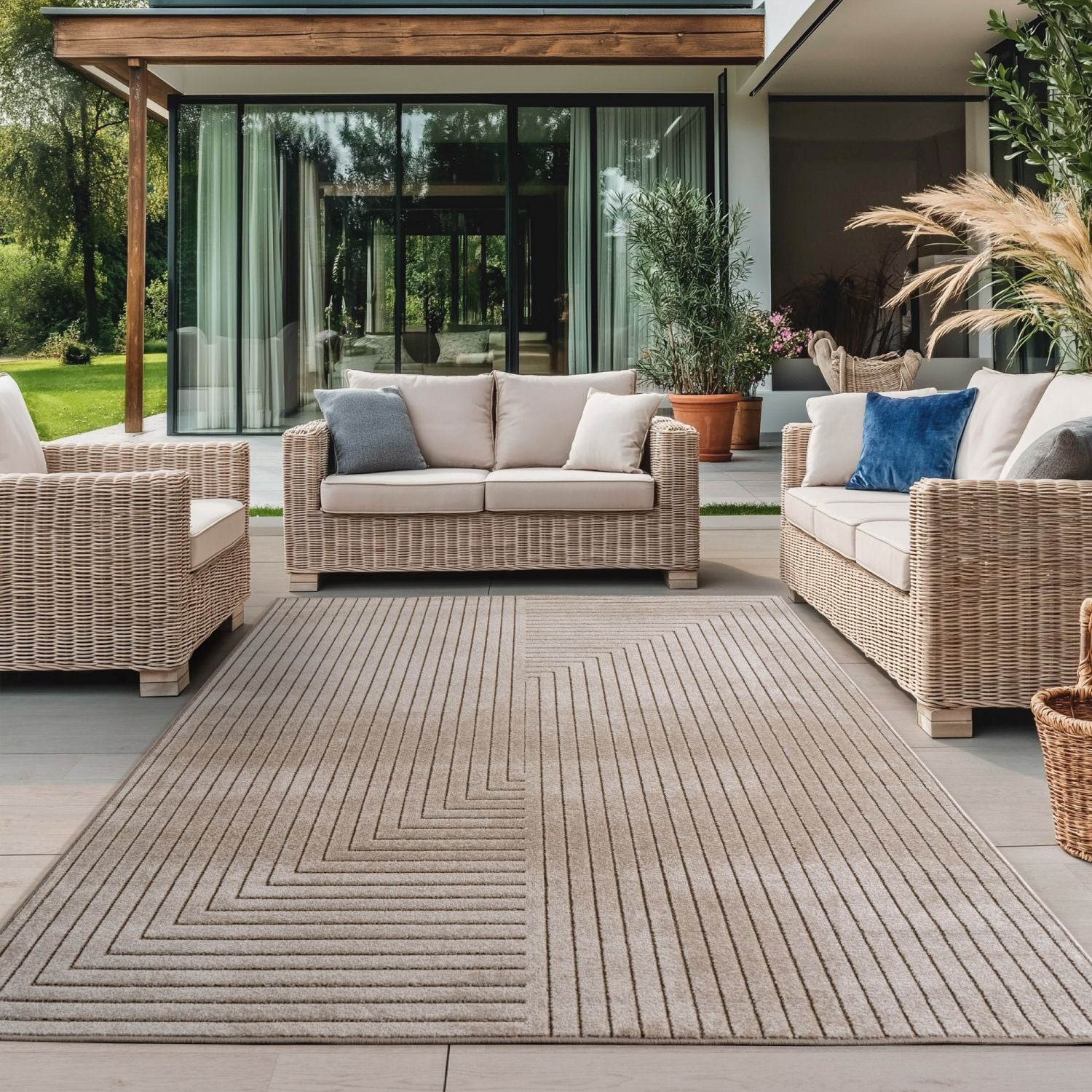 Beige Tapijt Laagpolig Vloerkleed Indoor/Outdoor Japandi Stijl