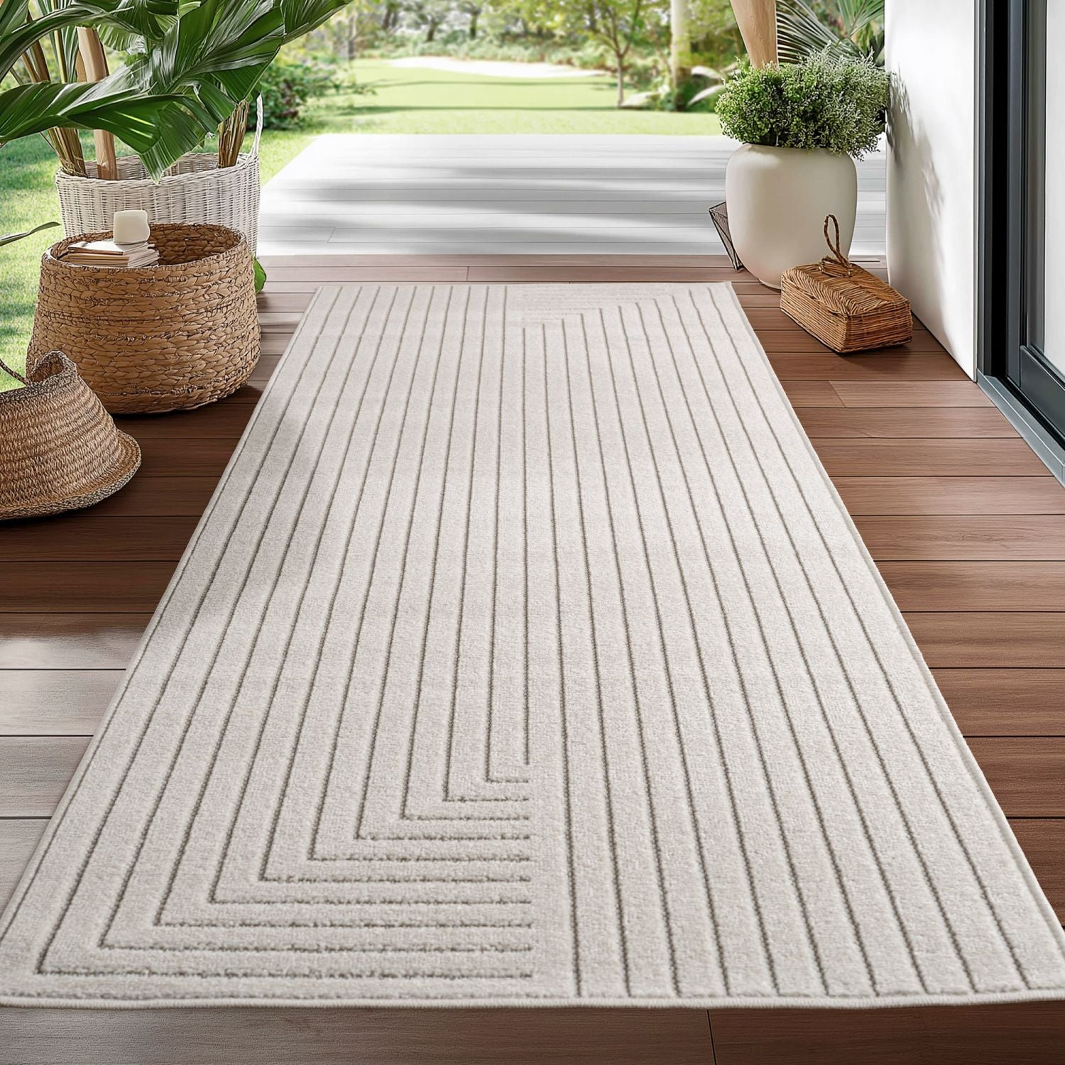 Crème Tapijt Laagpolig Vloerkleed Indoor/Outdoor Japandi Stijl