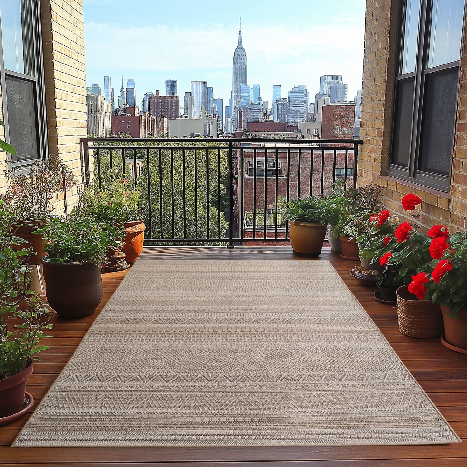 Beige Tapijt Laagpolig Vloerkleed Indoor/Outdoor