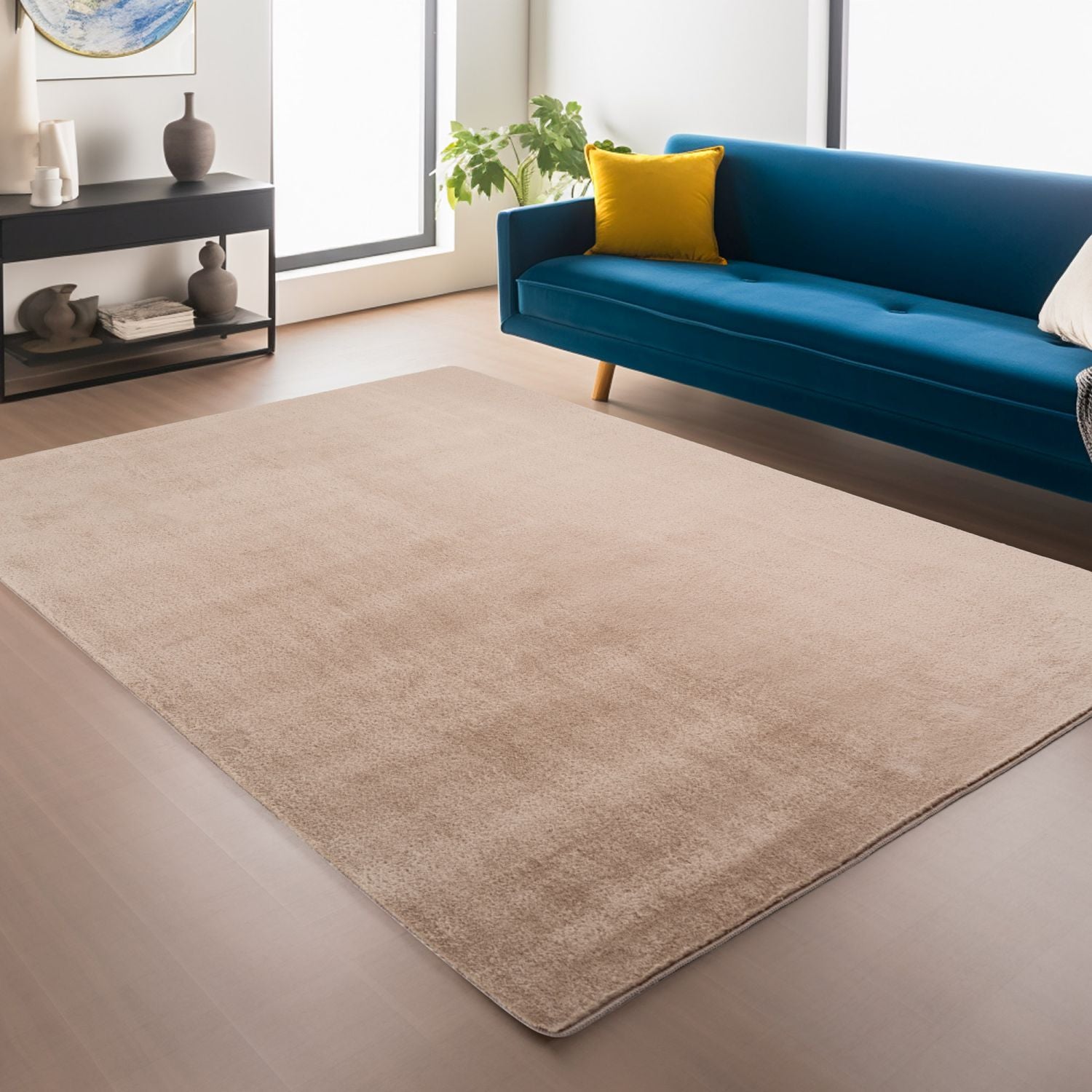 Beige Tapijt Laagpolig Vloerkleed met Anti Slip Omid Super Zacht