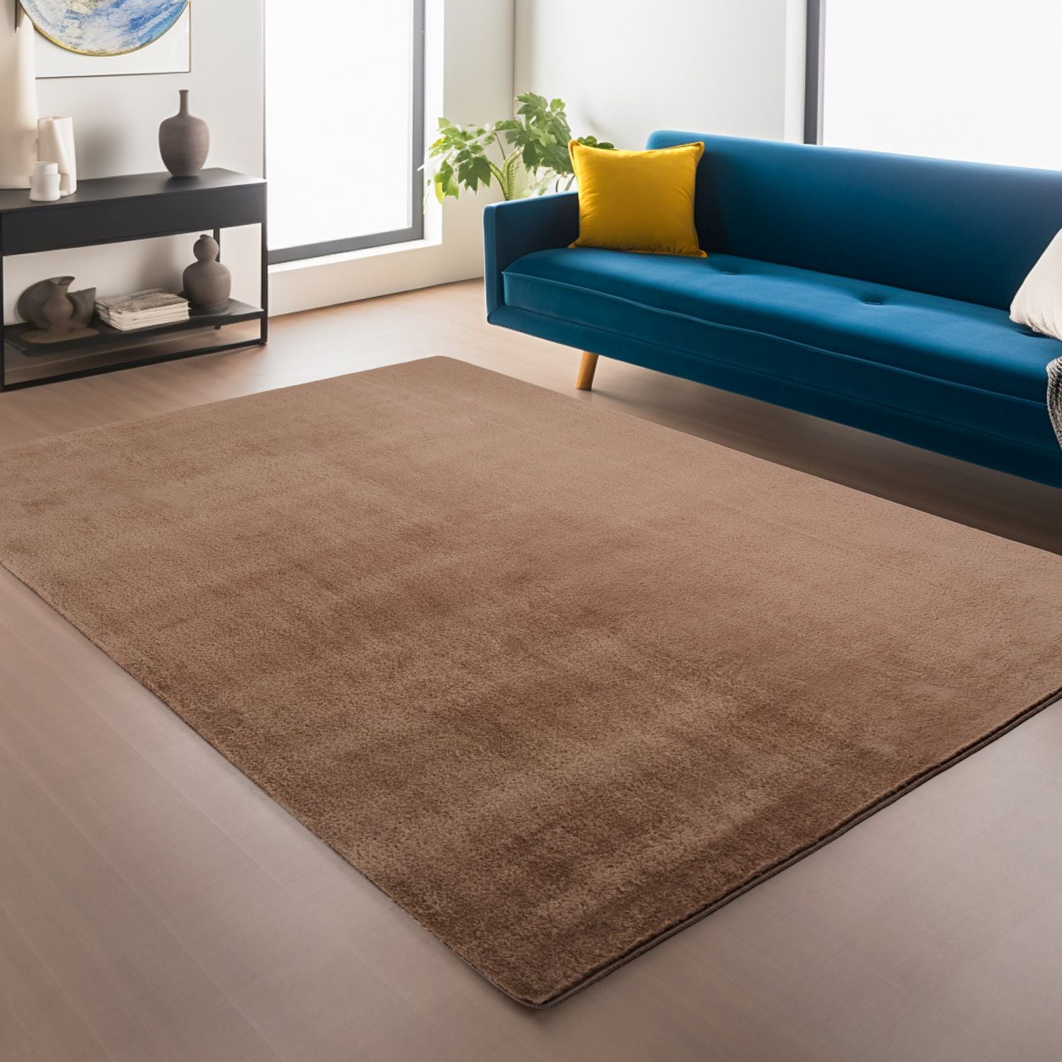 Bruin Tapijt Laagpolig Vloerkleed met Anti Slip Omid Super Zacht
