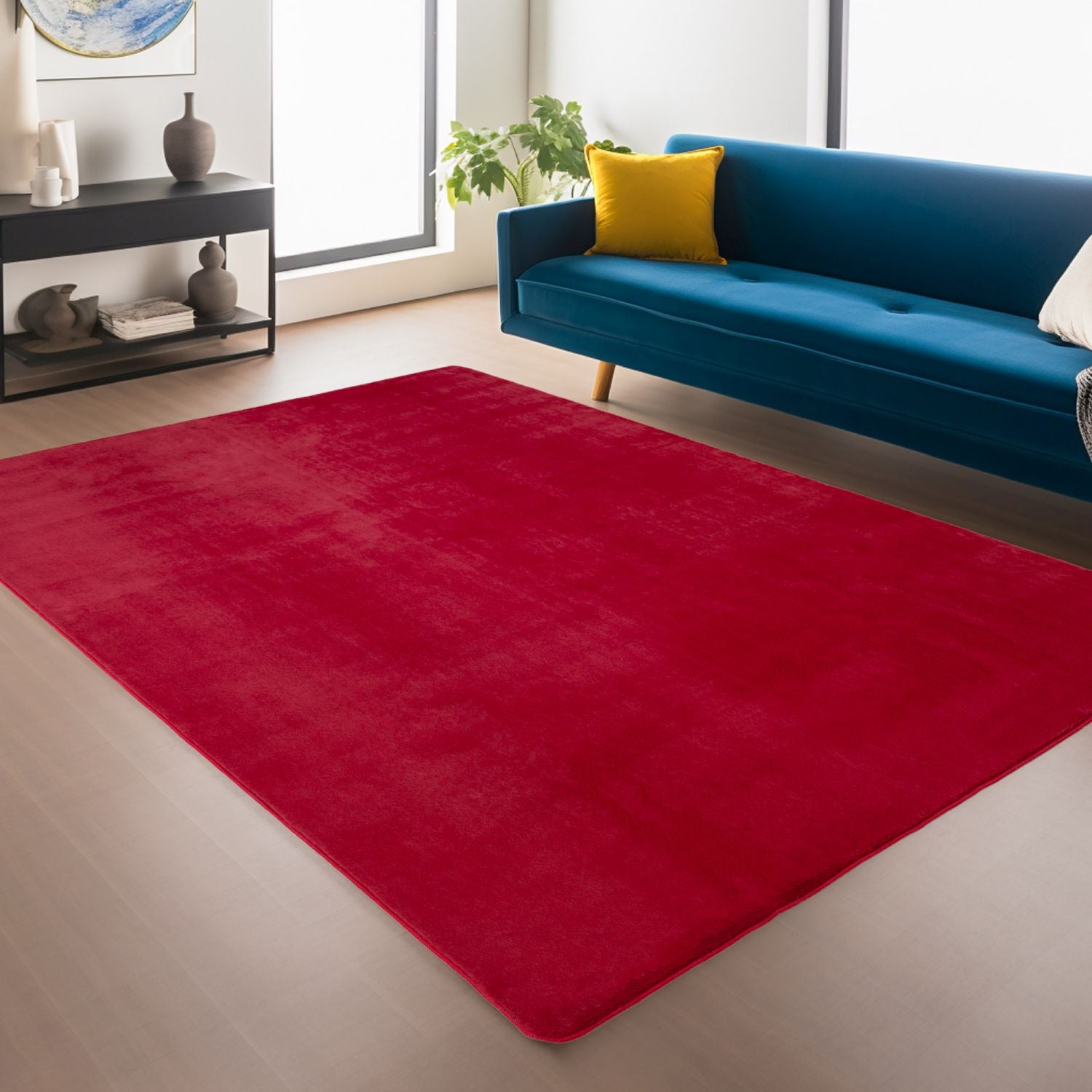 Rood Tapijt Laagpolig Vloerkleed met Anti Slip Omid Super Zacht