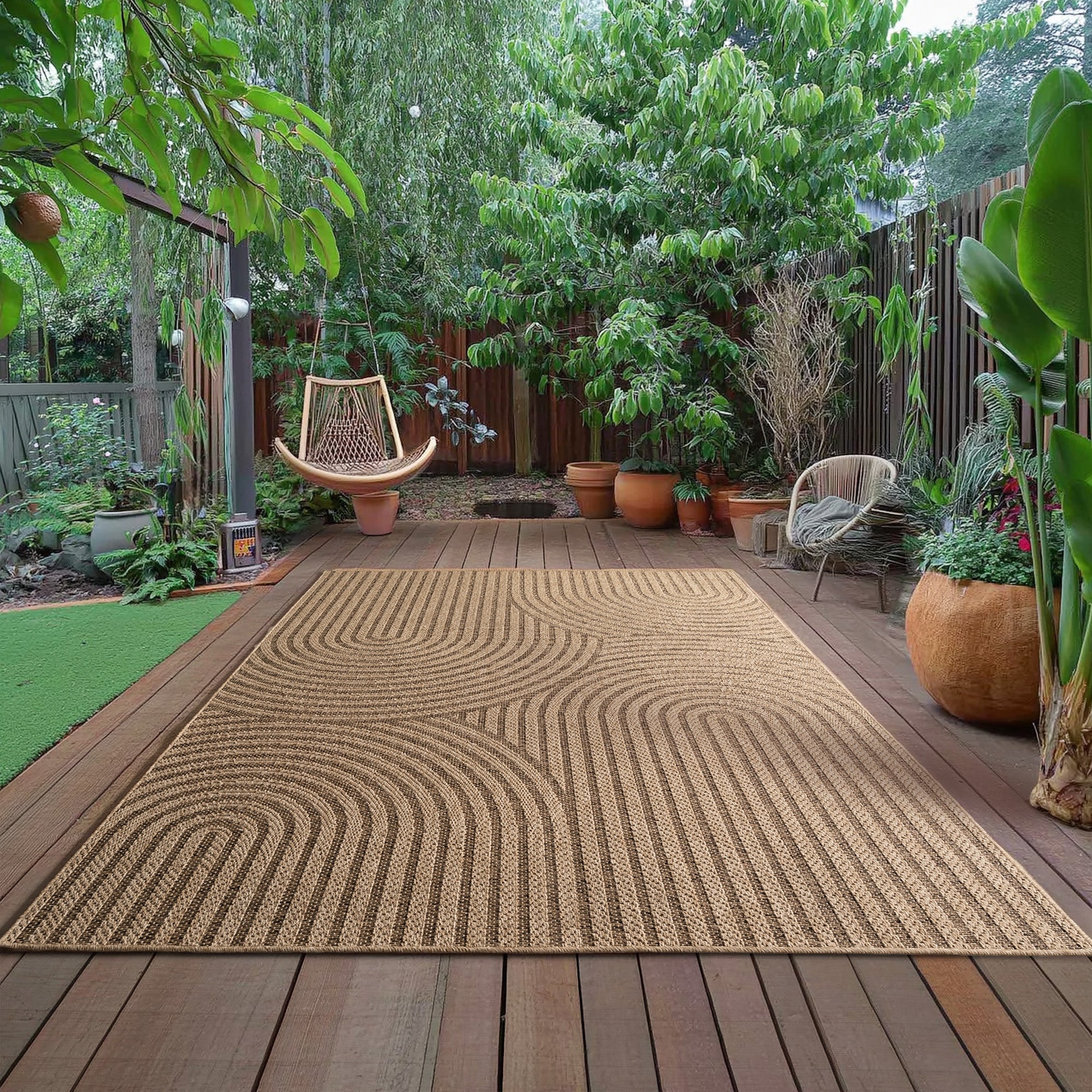 Beige Tapijt Laagpolig Vloerkleed Indoor/Outdoor