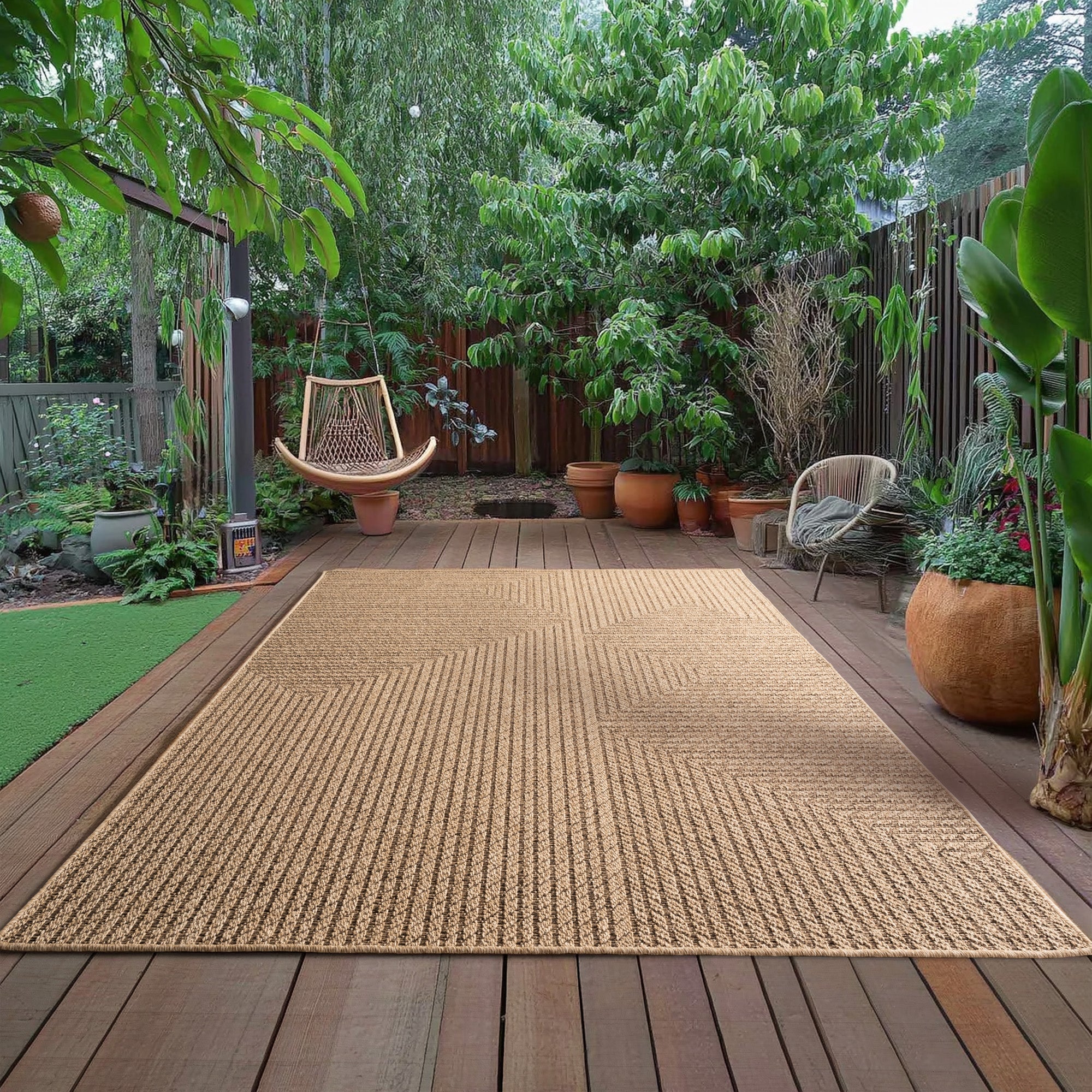 Beige Tapijt Laagpolig Vloerkleed Indoor/Outdoor
