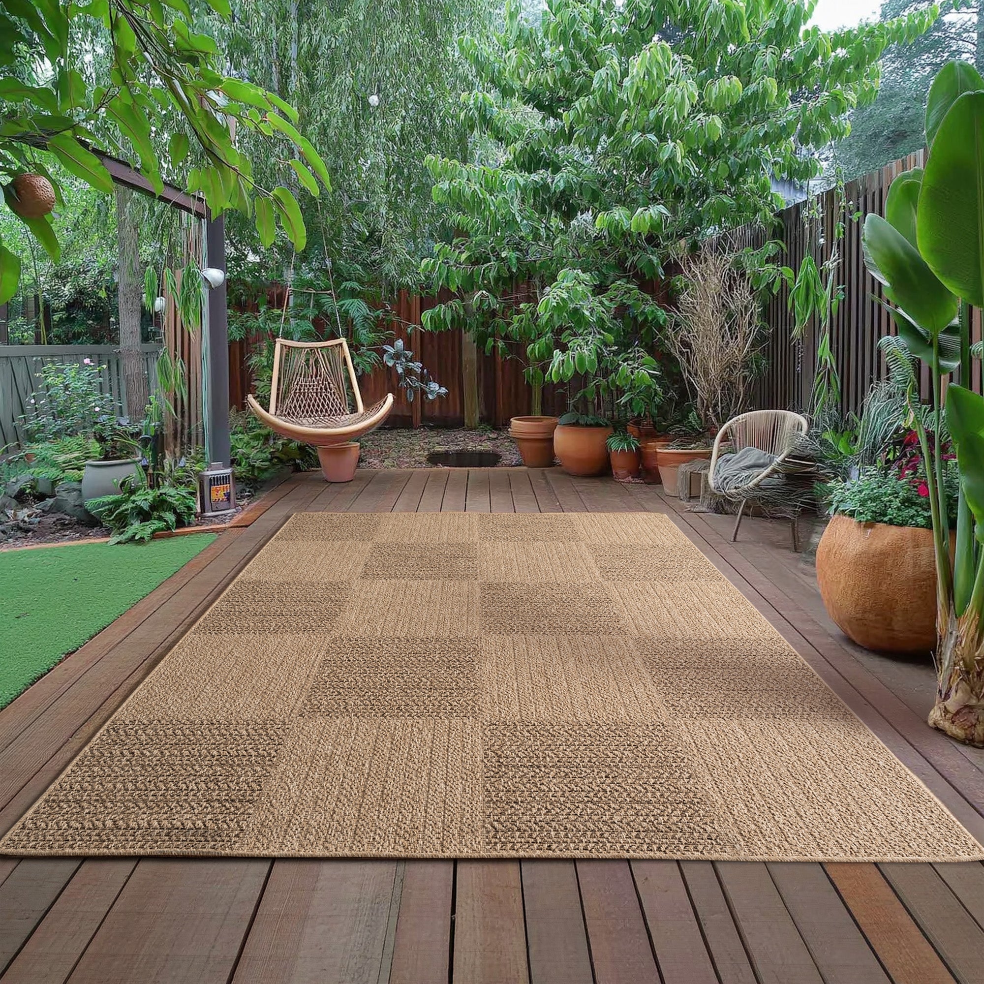 Beige Tapijt Laagpolig Vloerkleed Indoor/Outdoor