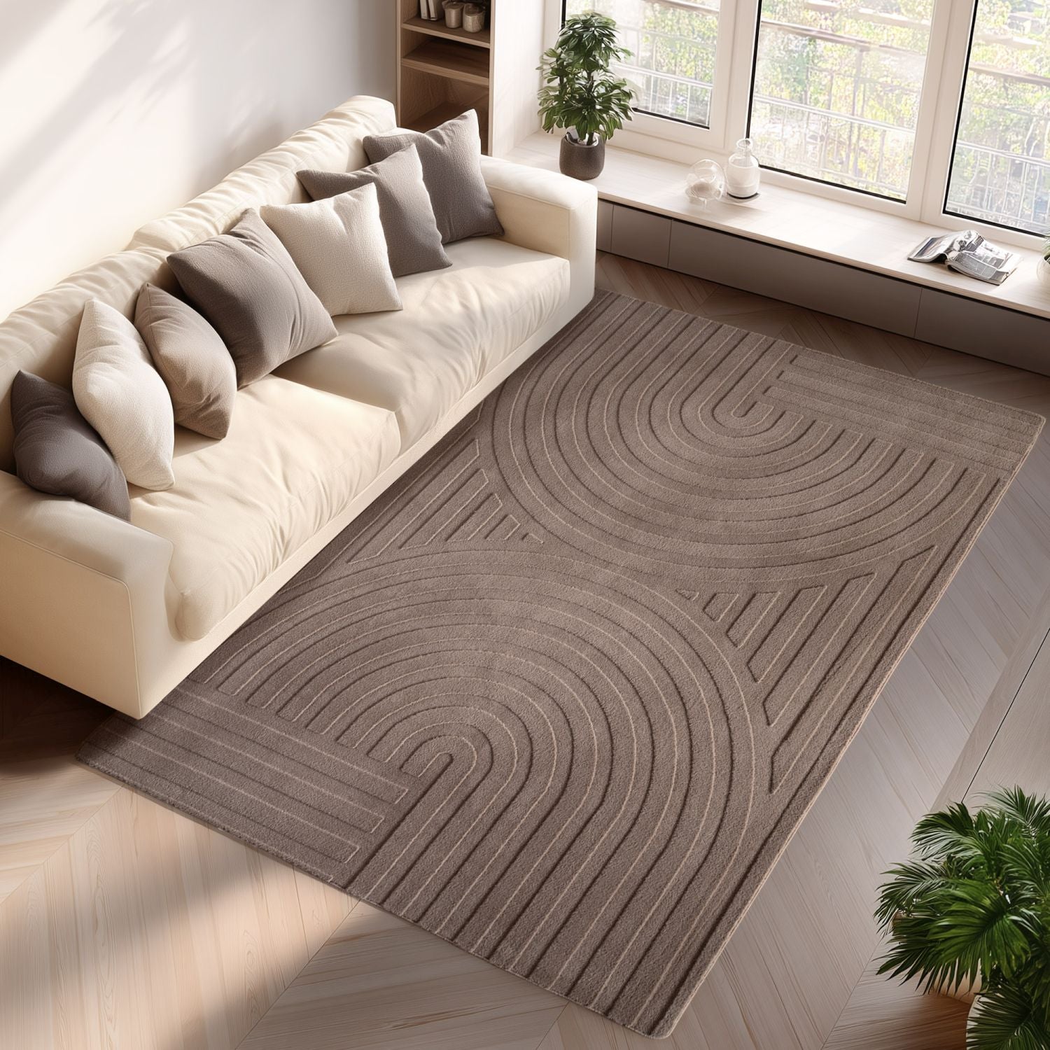 Beige Tapijt Laagpolig Vloerkleed Omid Japandi Stijl
