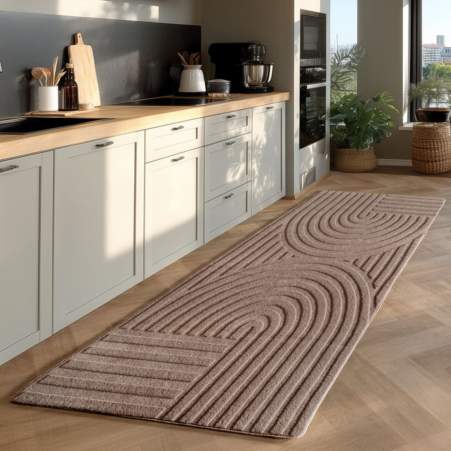 Beige Tapijt Laagpolig Vloerkleed Omid Japandi Stijl