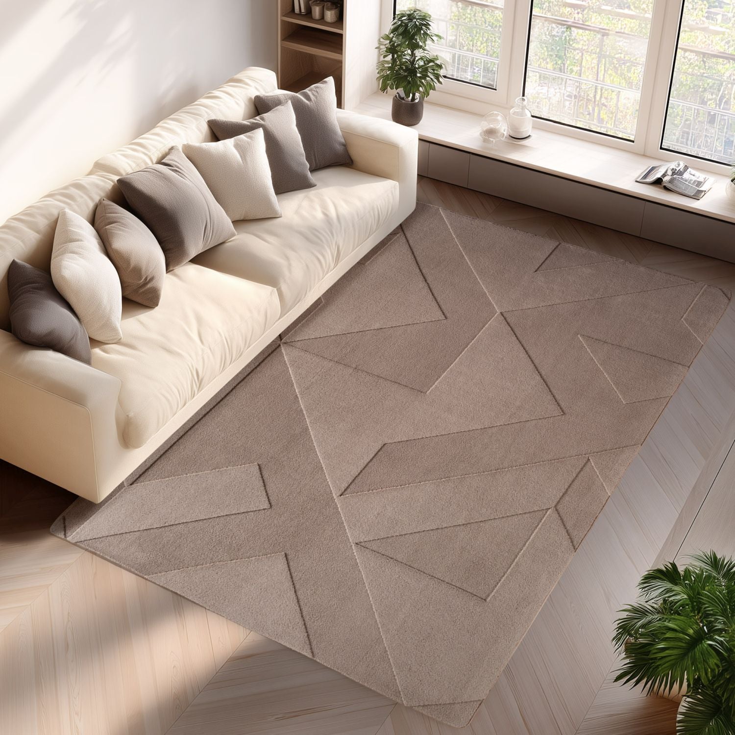 Beige Tapijt Laagpolig Vloerkleed Omid Japandi Stijl