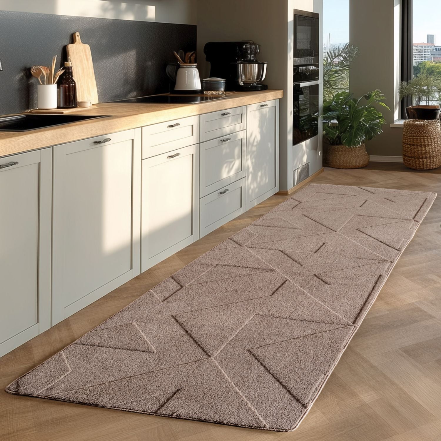 Beige Tapijt Laagpolig Vloerkleed Omid Japandi Stijl