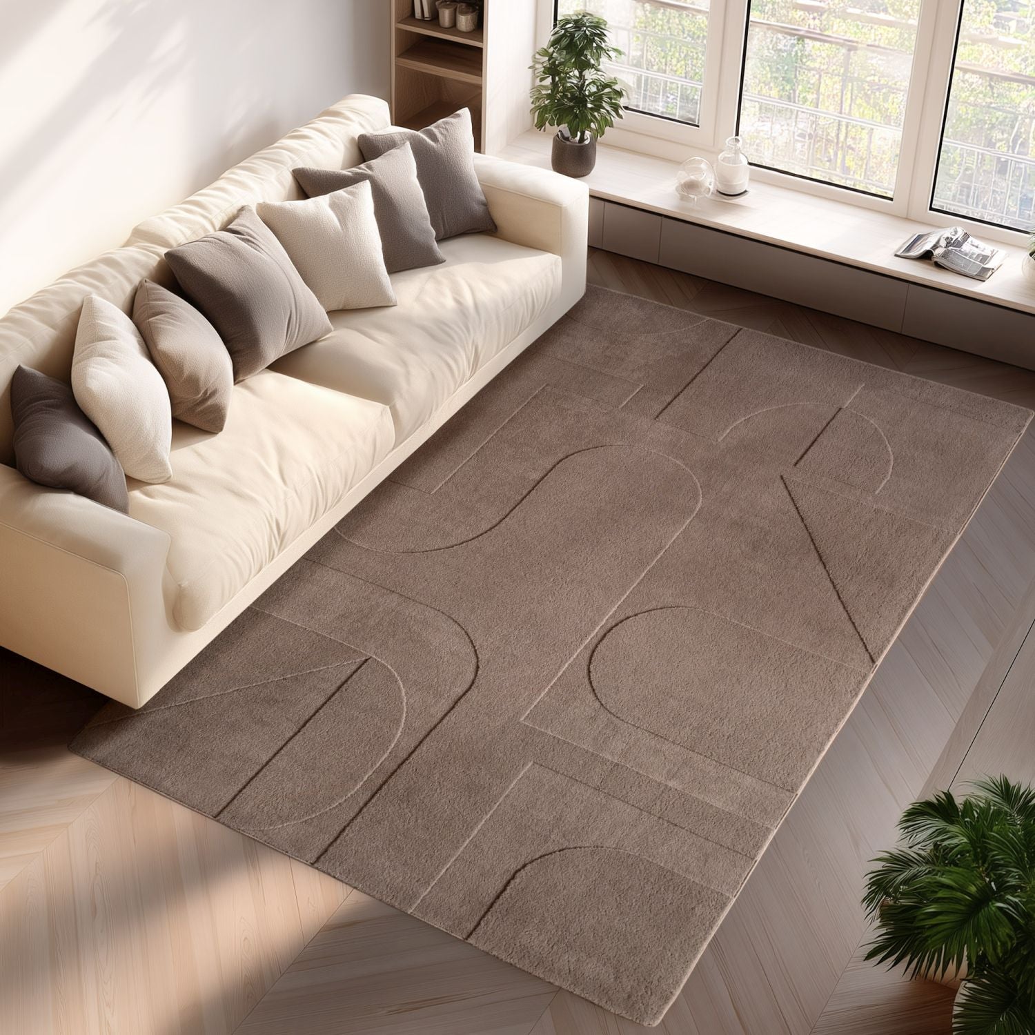 Beige Tapijt Laagpolig Vloerkleed Omid Japandi Stijl