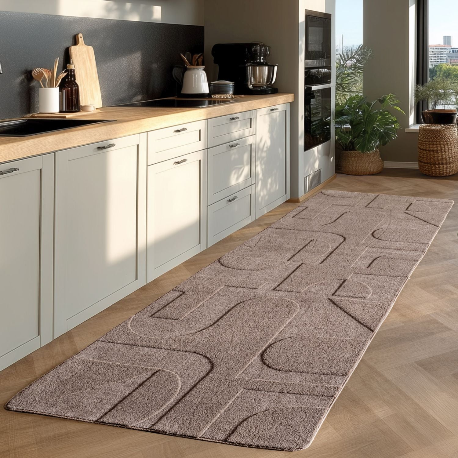 Beige Tapijt Laagpolig Vloerkleed Omid Japandi Stijl