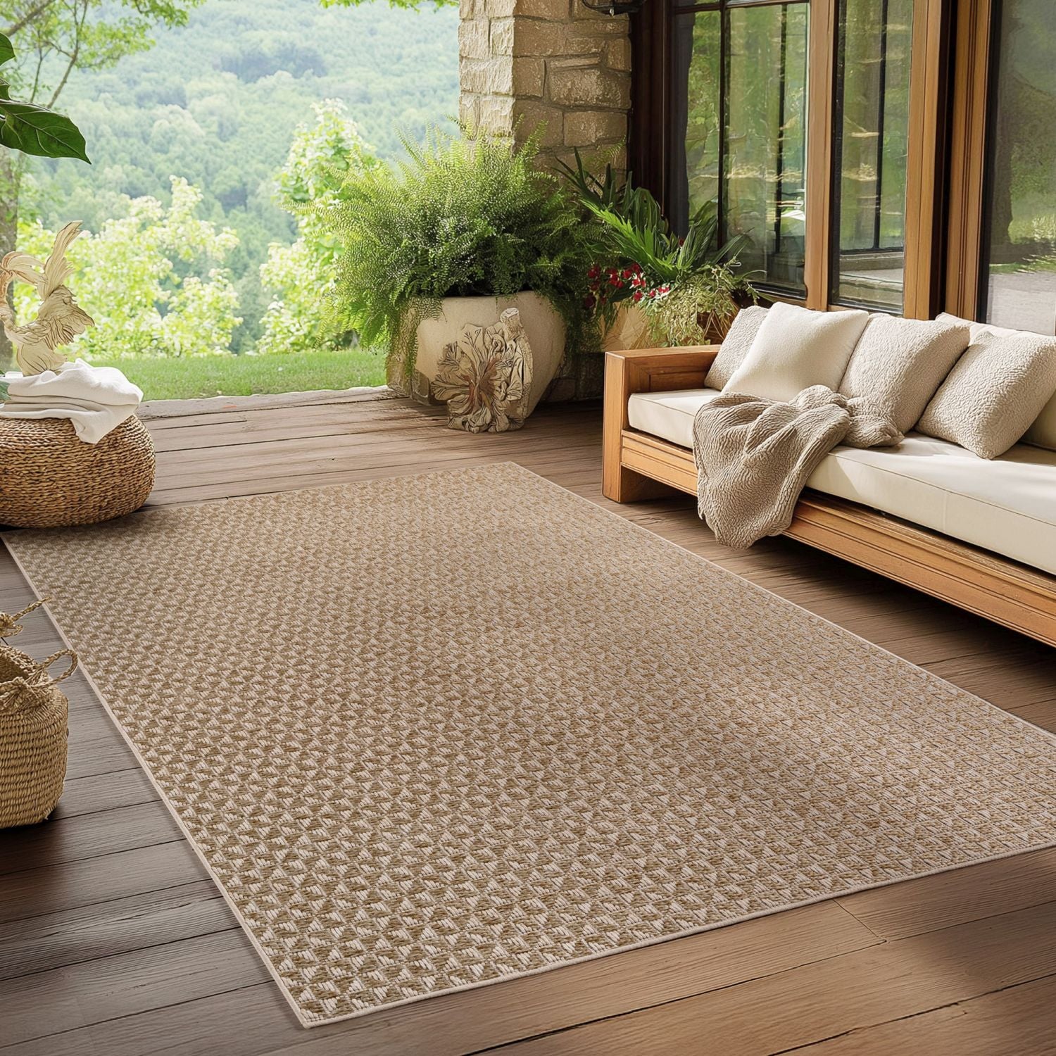 Beige Tapijt Laagpolig Vloerkleed Indoor/Outdoor