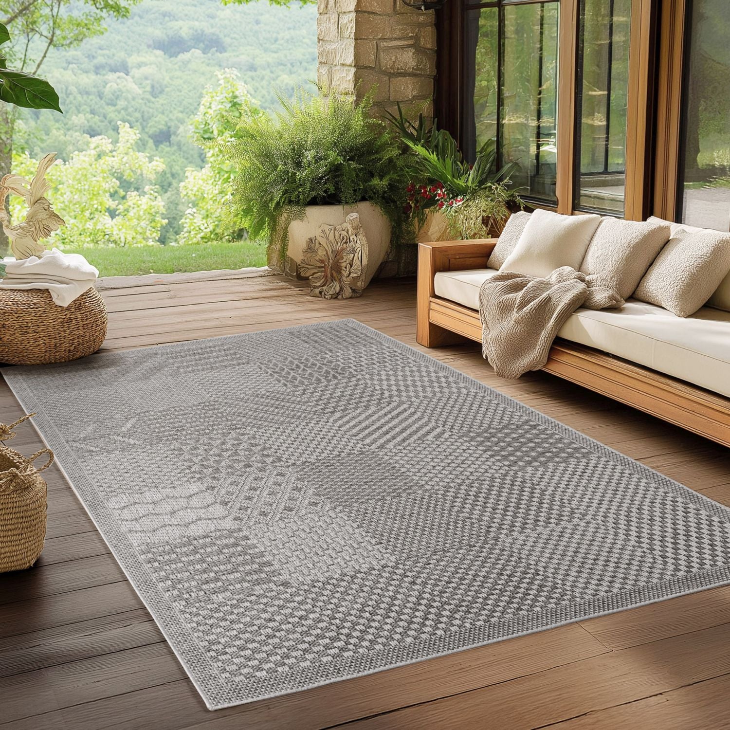 Grijs Tapijt Laagpolig Vloerkleed Indoor/Outdoor