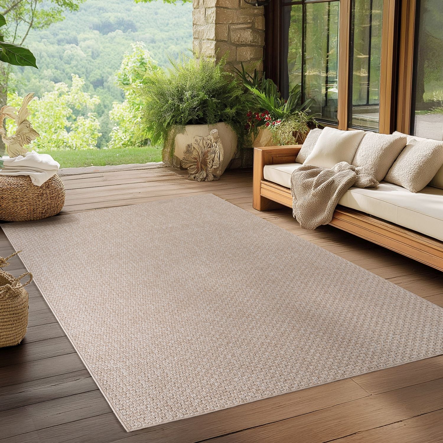 Beige Tapijt Laagpolig Vloerkleed Indoor/Outdoor
