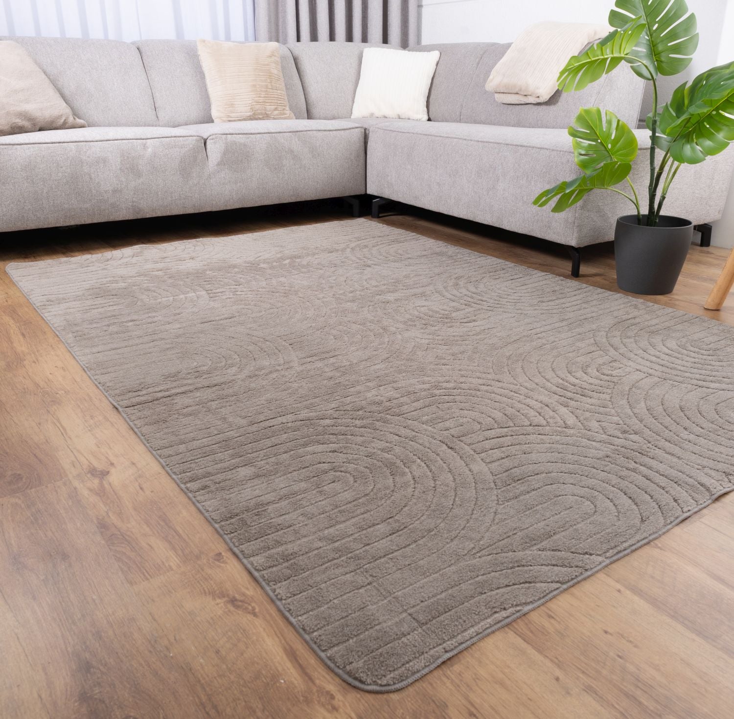 Beige-Grijs Tapijt Laagpolig Vloerkleed Omid Thin Fluffy