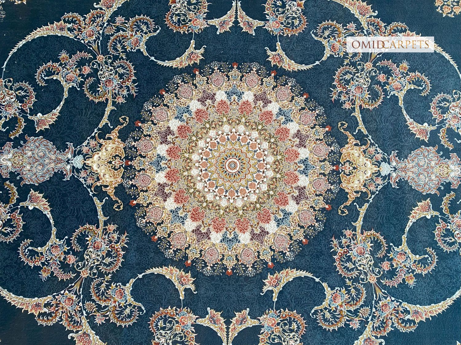قالین 1500 شانه * Blauw Tapijt Laagpolig Klassiek Vloerkleed - Omid Premium Classic Hand Look - 4,5 Miljoen punten/m²