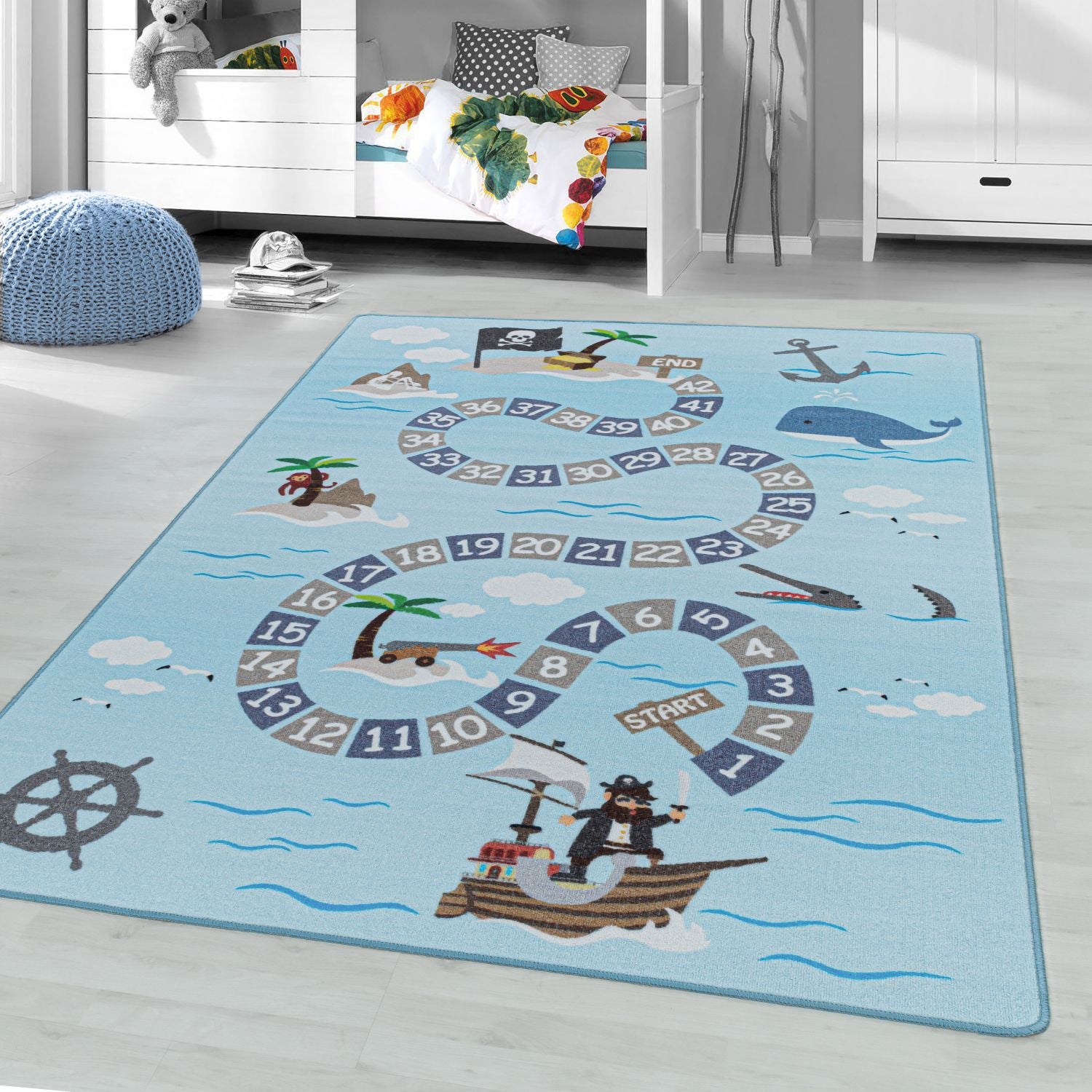Blauw Tapijt Laagpolig Vloerkleed Omid Playful Wonder