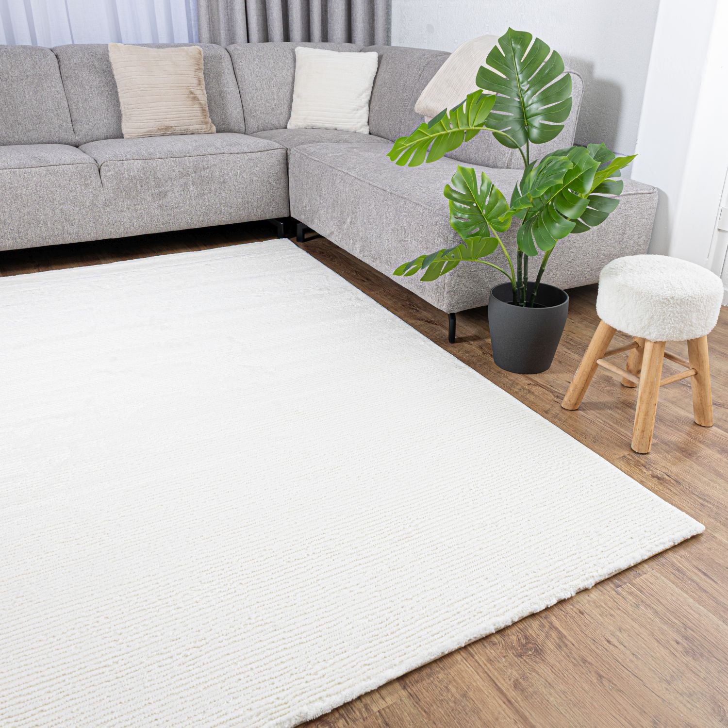 Crème Tapijt Laagpolig Vloerkleed Omid MonoLux