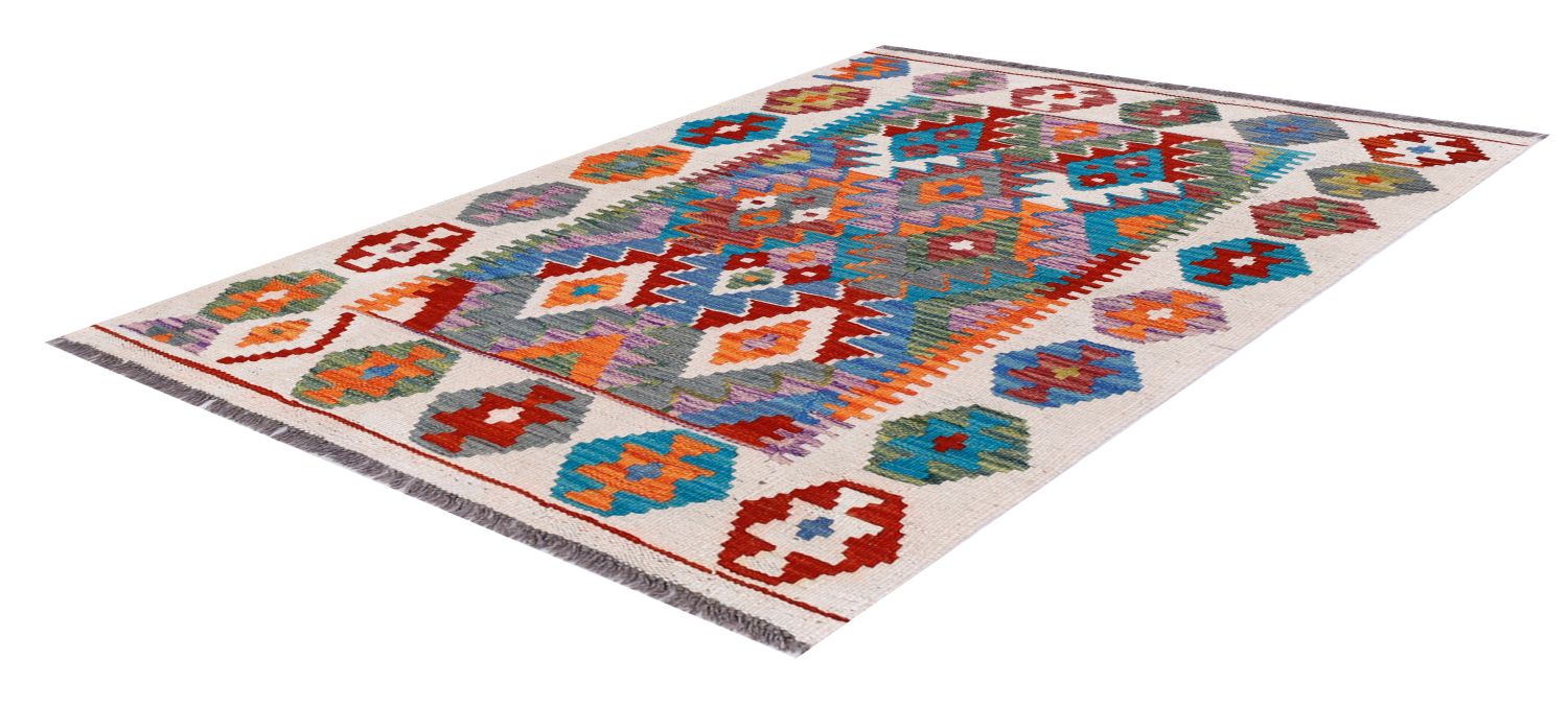 Kleurrijk Tapijt Laagpolig Handgeweven Wollen Vloerkleed - Omid Afghan Kelim 119x84