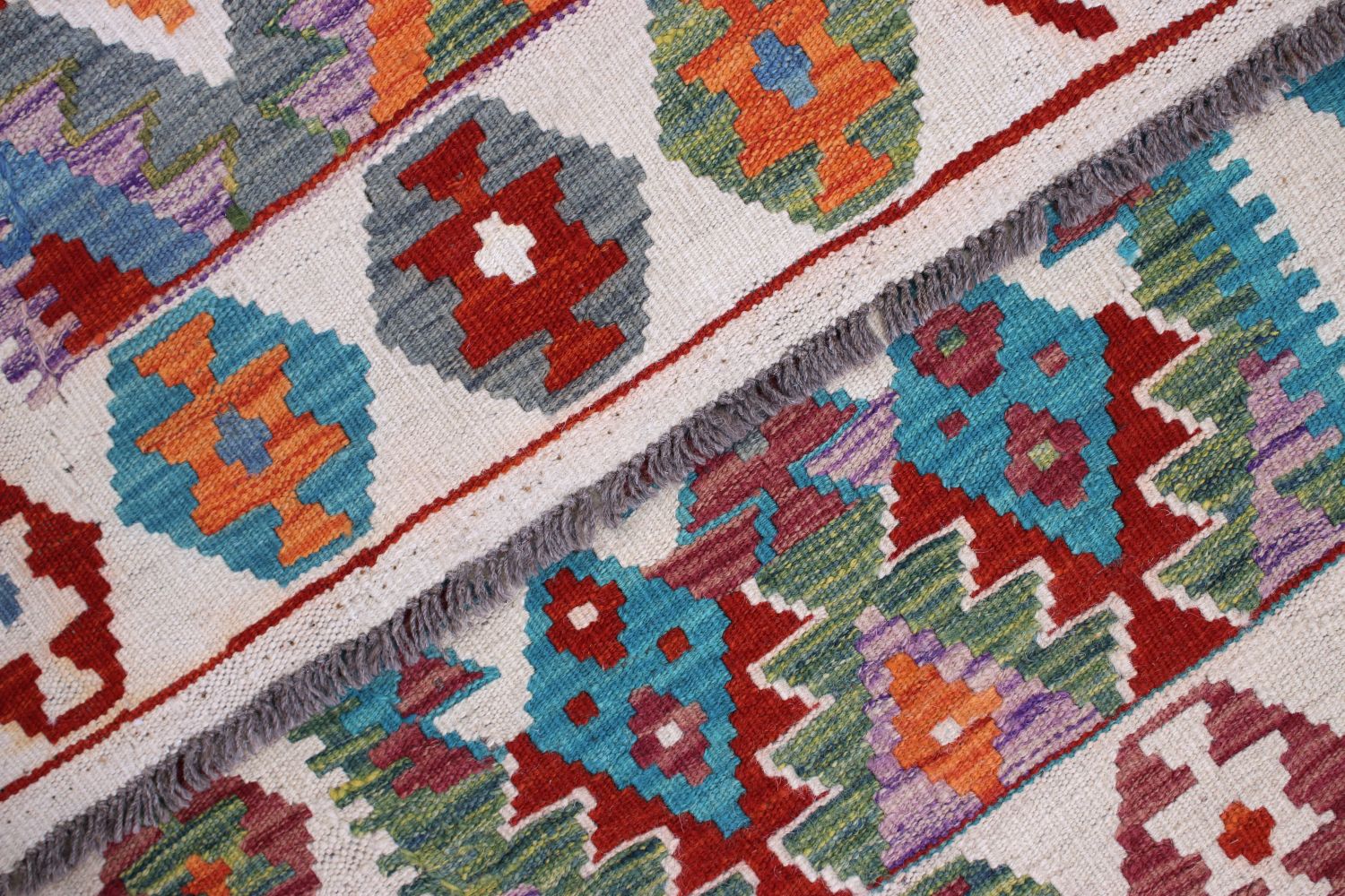 Kleurrijk Tapijt Laagpolig Handgeweven Wollen Vloerkleed - Omid Afghan Kelim 119x84