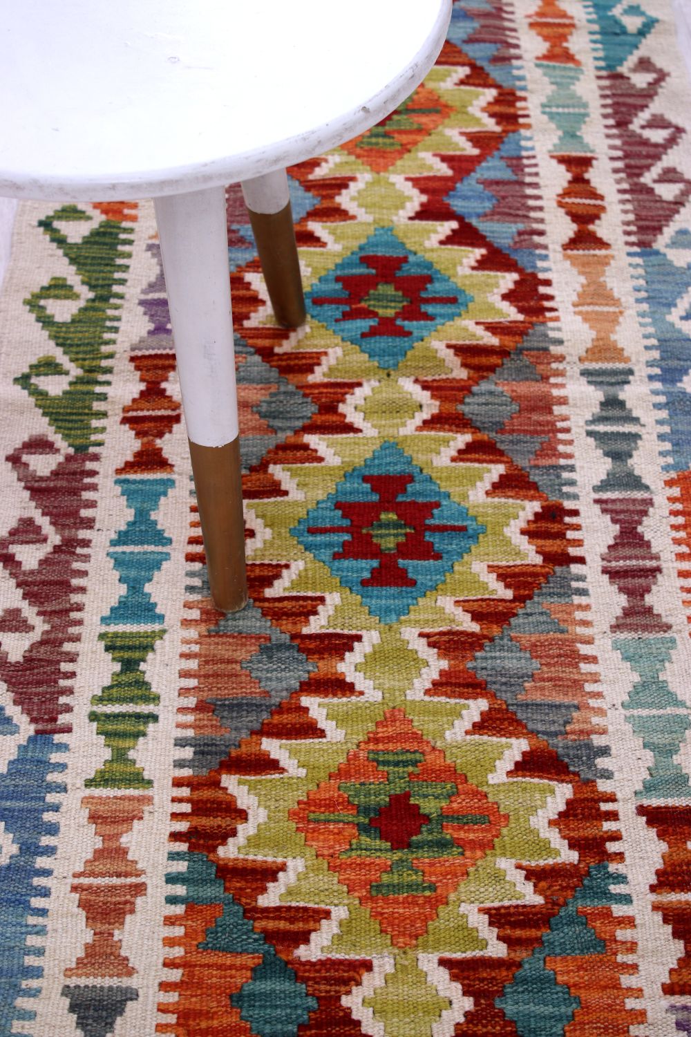 Kleurrijk Tapijt Laagpolig Handgeweven Wollen Vloerkleed - Omid Afghan Kelim 198x61