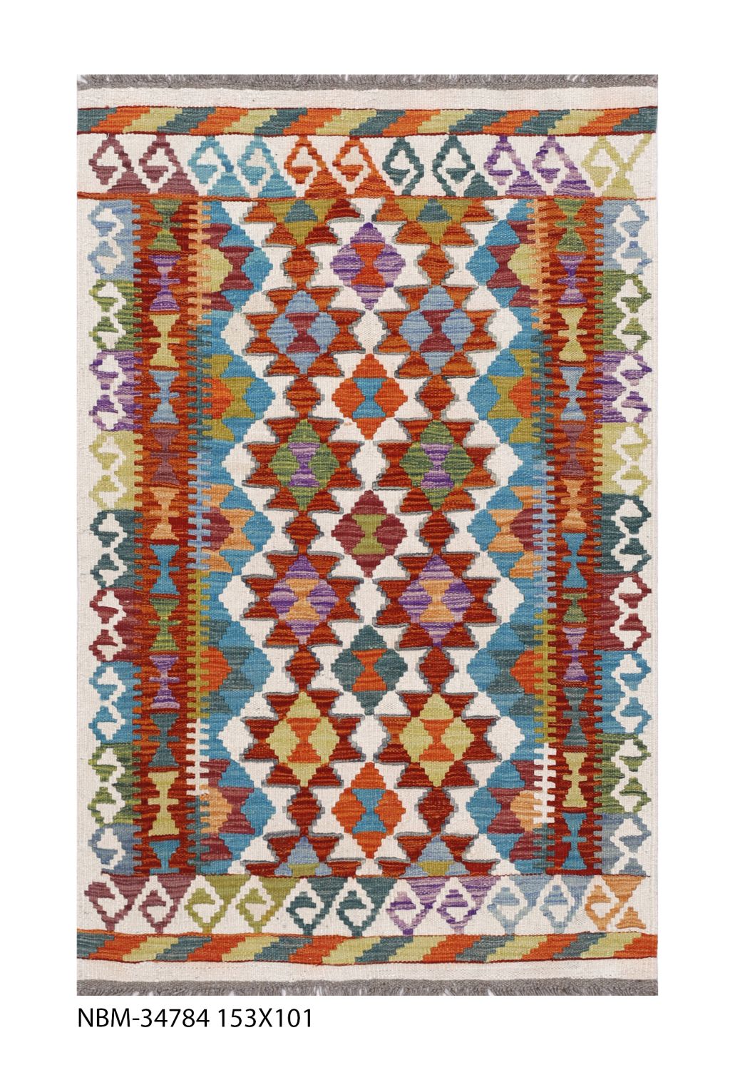 Kleurrijk Tapijt Laagpolig Handgeweven Wollen Vloerkleed - Omid Afghan Kelim 153x101