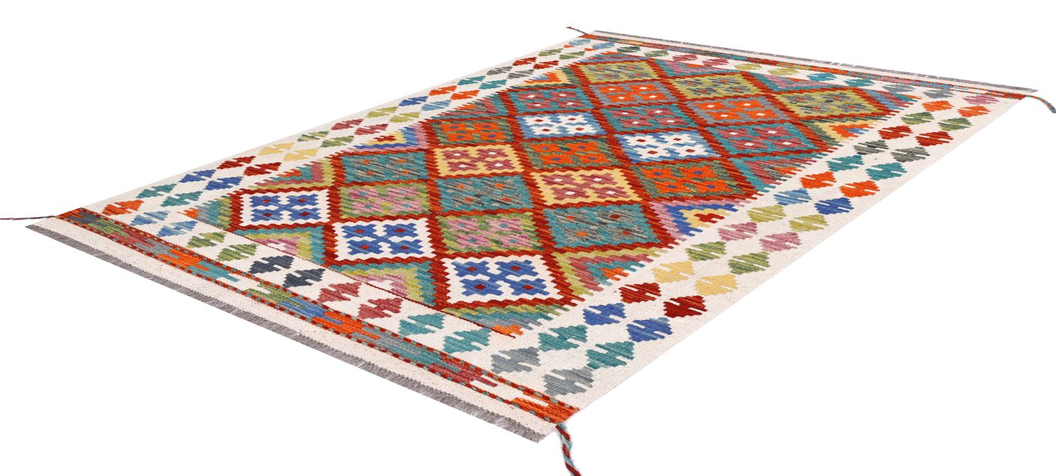 Kleurrijk Tapijt Laagpolig Handgeweven Wollen Vloerkleed - Omid Afghan Kelim 155x104