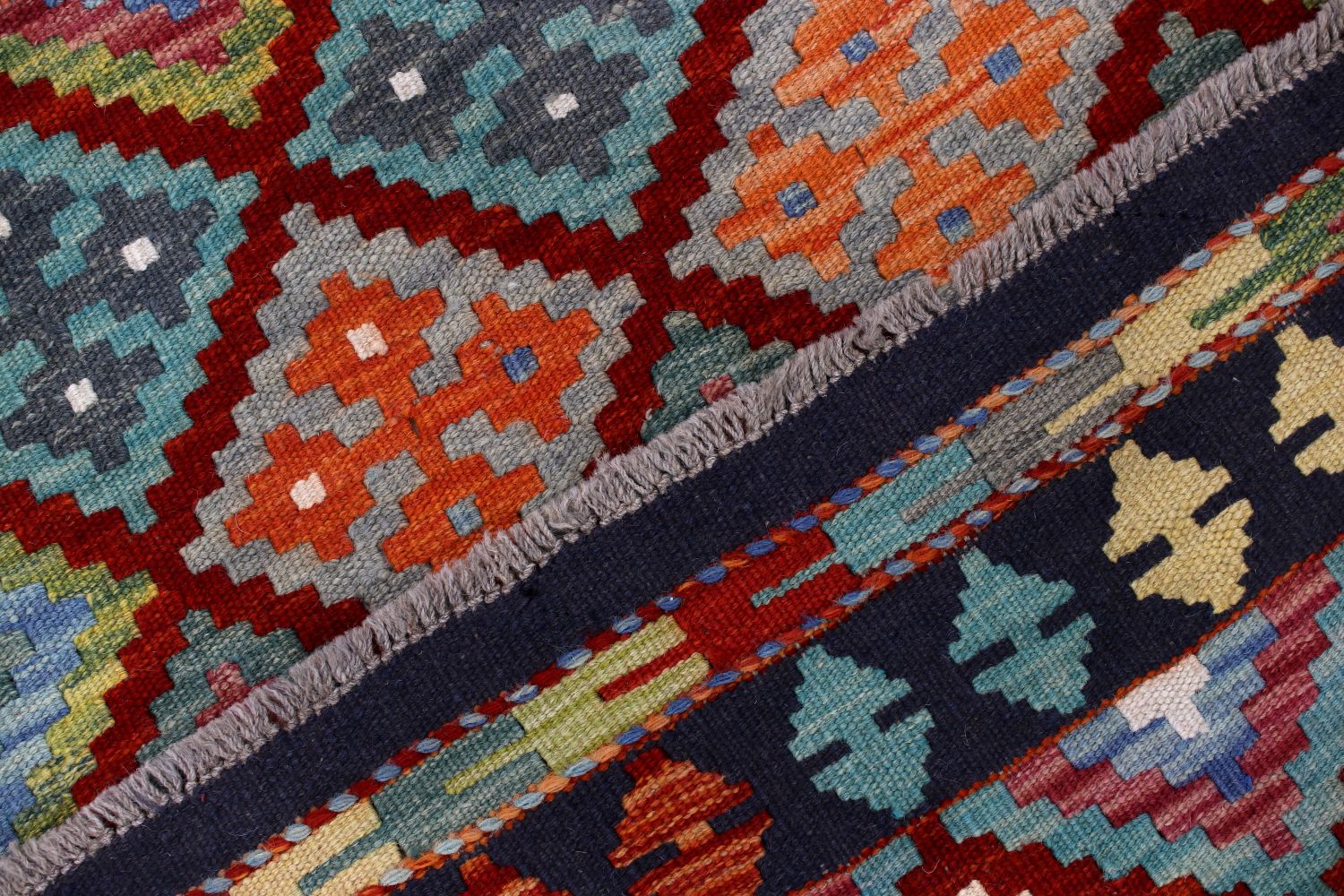 Kleurrijk Tapijt Laagpolig Handgeweven Wollen Vloerkleed - Omid Afghan Kelim 148x103