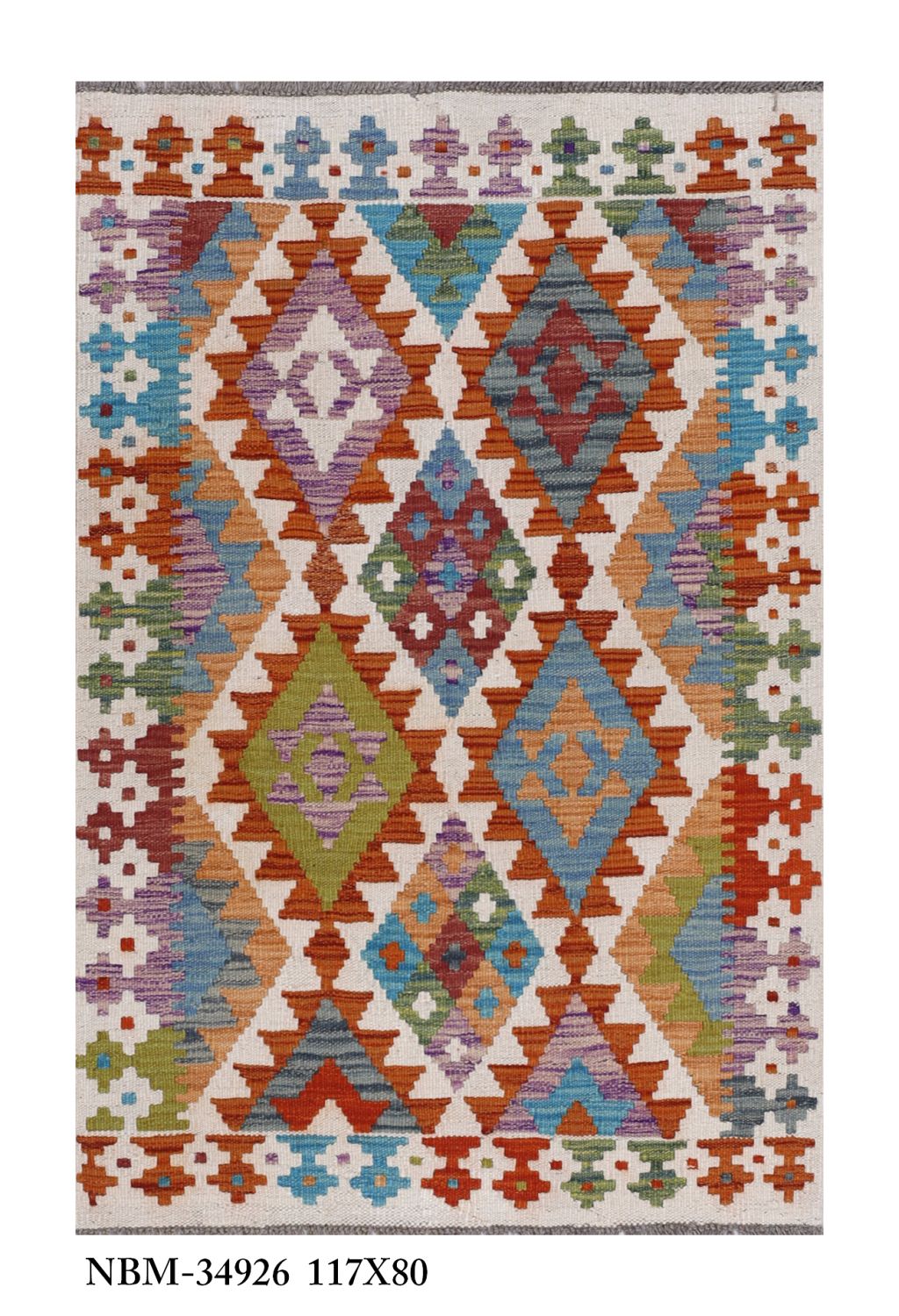 Kleurrijk Tapijt Laagpolig Handgeweven Wollen Vloerkleed - Omid Afghan Kelim 117x80