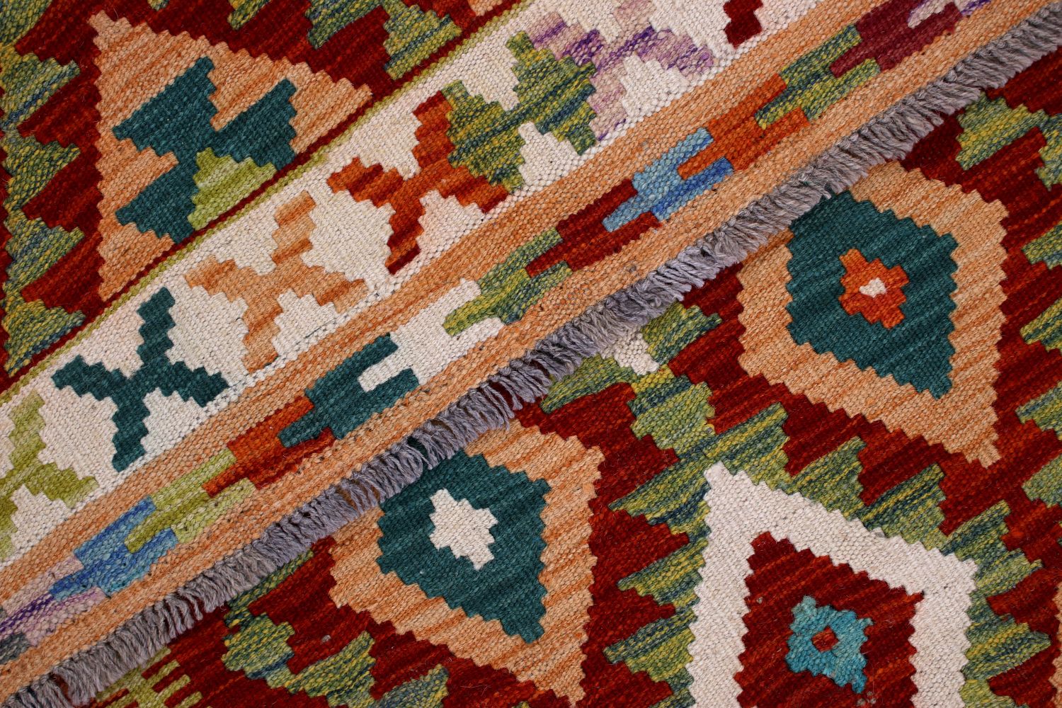 Kleurrijk Tapijt Laagpolig Handgeweven Wollen Vloerkleed - Omid Afghan Kelim 119x83