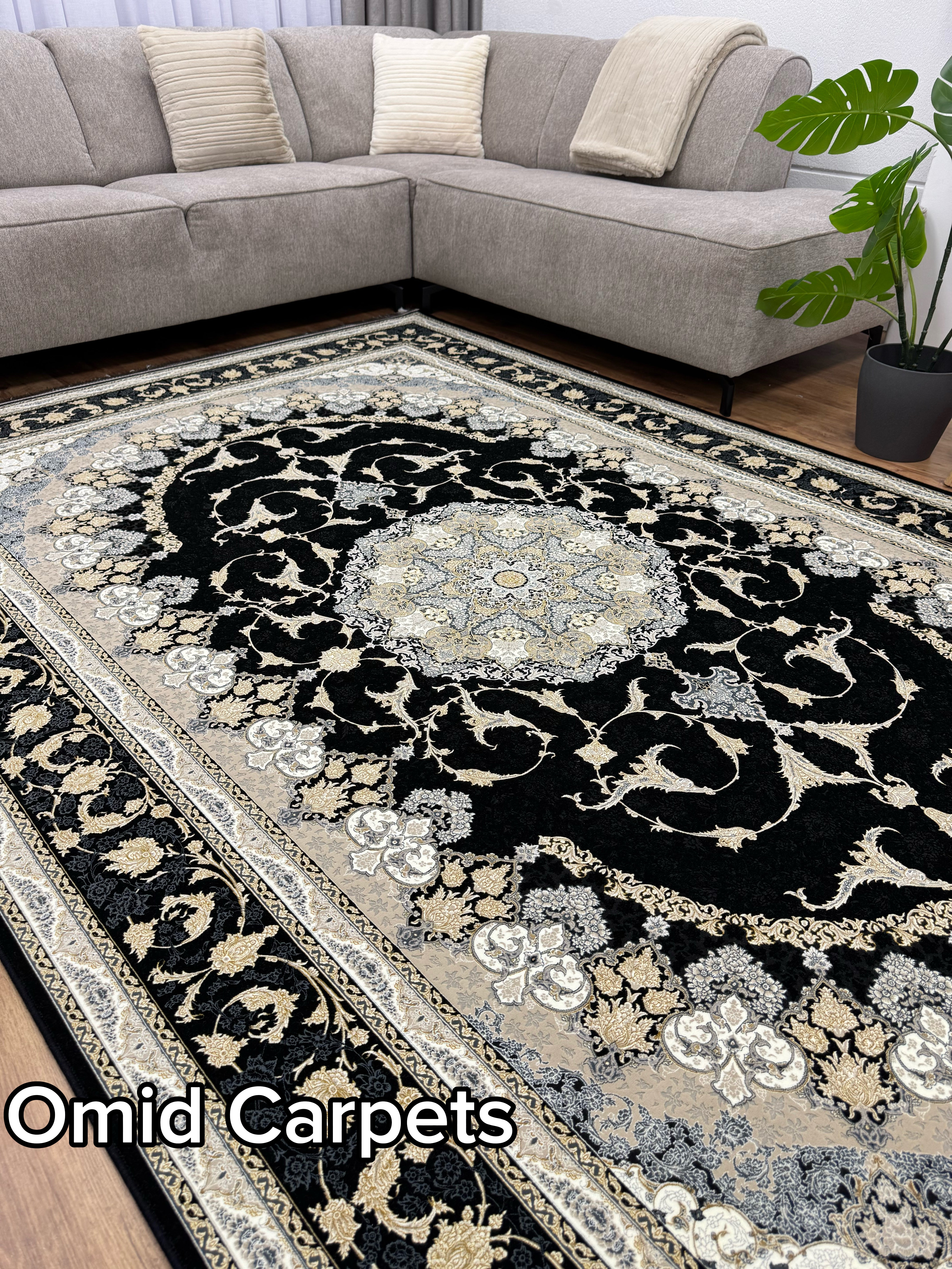 قالین 1500 شانه * Zwart Tapijt Laagpolig Klassiek Vloerkleed - Omid Premium Classic Hand Look - 4,5 Miljoen punten/m² - Omid Carpets