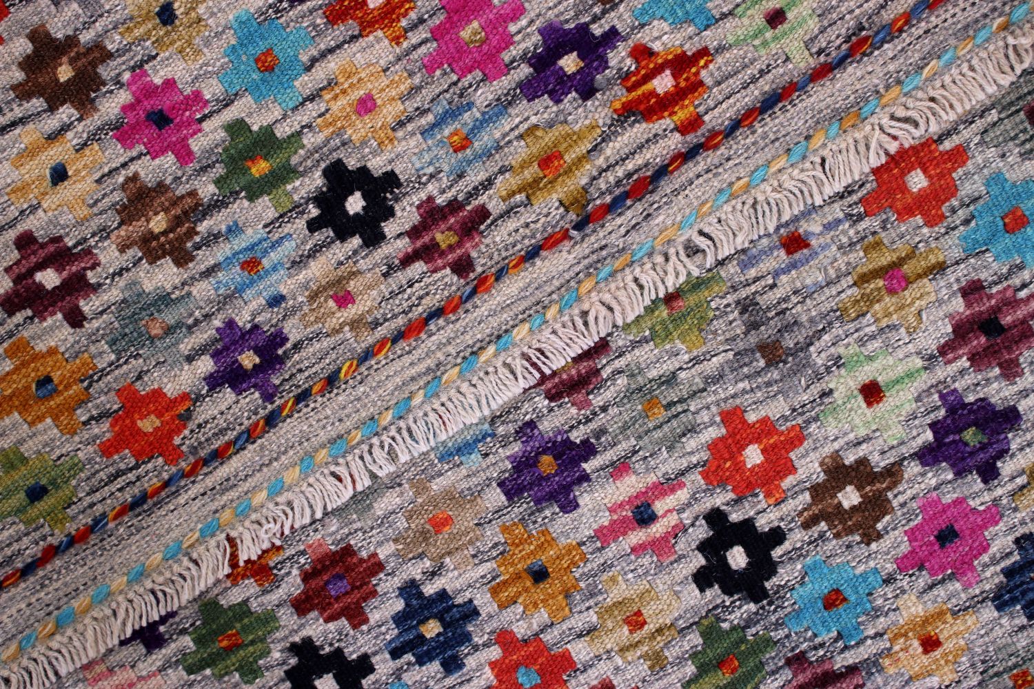 Kleurrijk Tapijt Laagpolig Handgeweven Wollen Vloerkleed - Omid Afghan Kelim 122x89