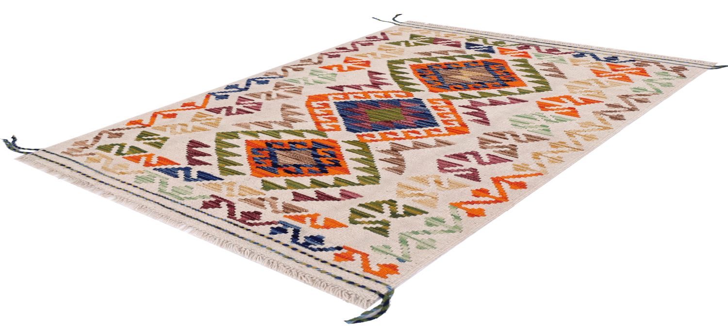 Kleurrijk Tapijt Laagpolig Handgeweven Wollen Vloerkleed - Omid Afghan Kelim 119x80