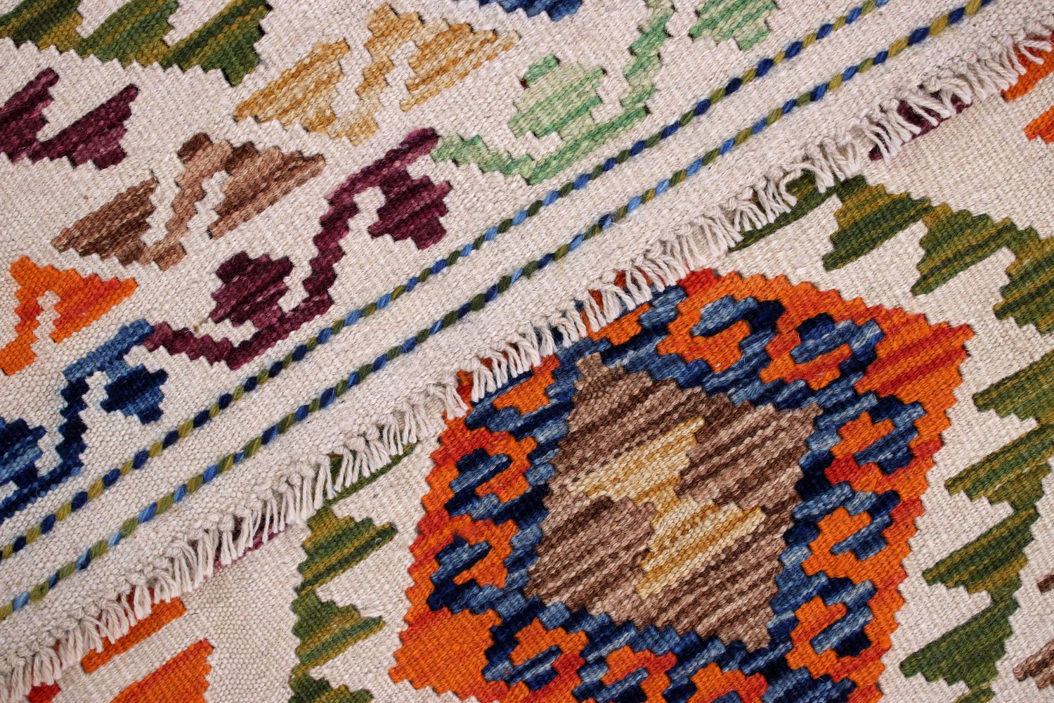 Kleurrijk Tapijt Laagpolig Handgeweven Wollen Vloerkleed - Omid Afghan Kelim 119x80