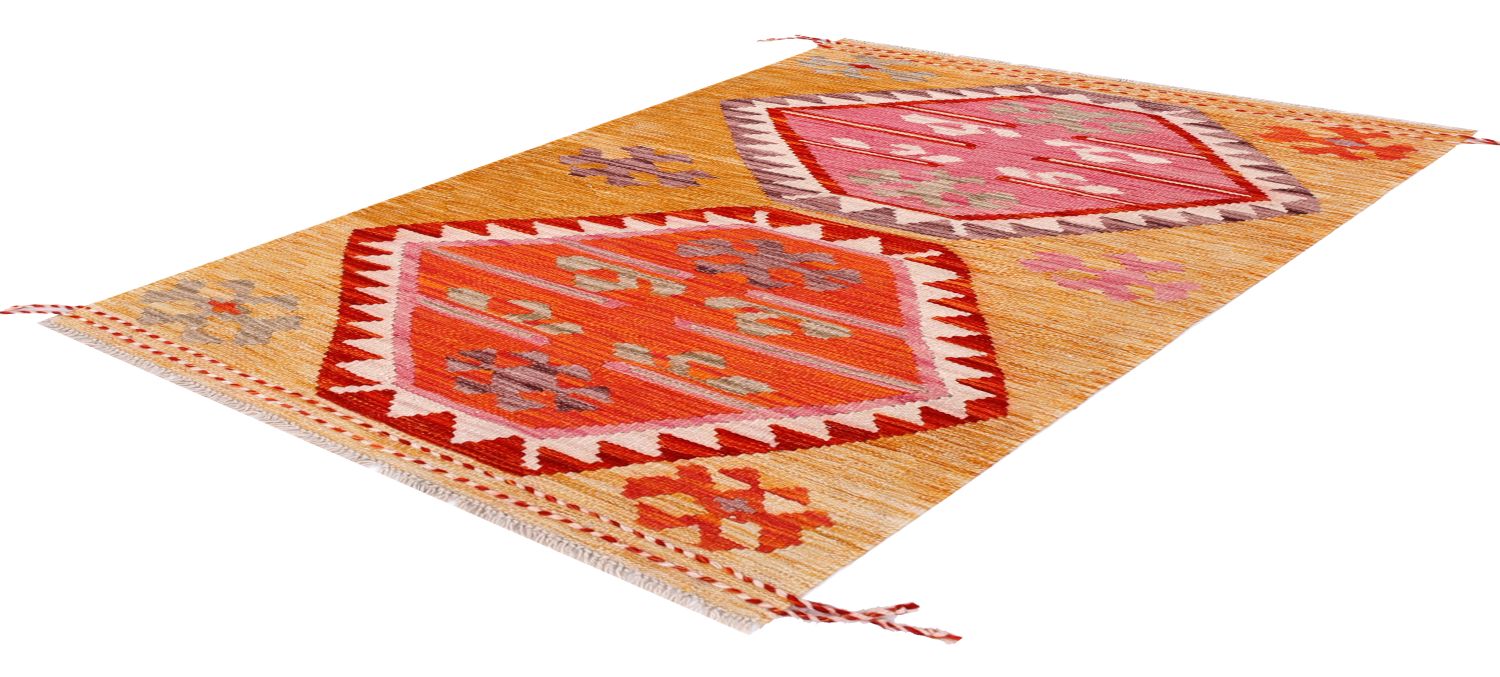 Kleurrijk Tapijt Laagpolig Handgeweven Wollen Vloerkleed - Omid Afghan Kelim 131x78