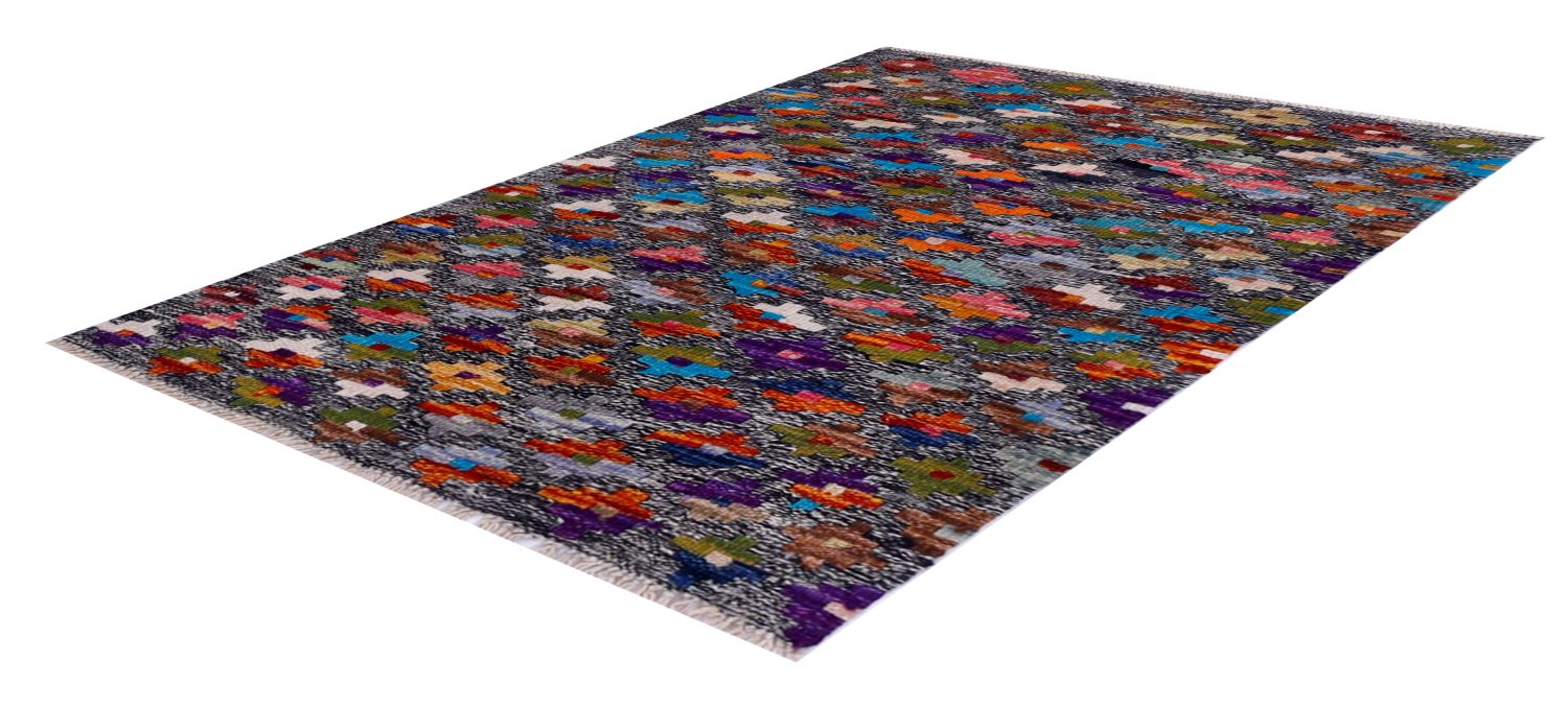 Kleurrijk Tapijt Laagpolig Handgeweven Wollen Vloerkleed - Omid Afghan Kelim 86x57
