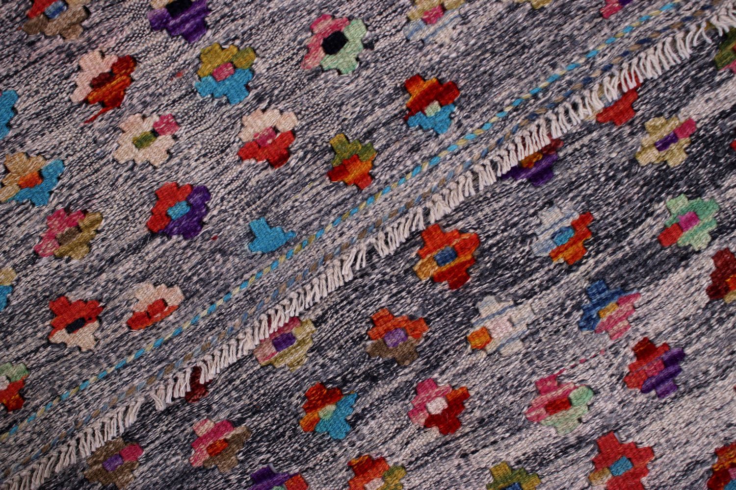 Kleurrijk Tapijt Laagpolig Handgeweven Wollen Vloerkleed - Omid Afghan Kelim 125x91