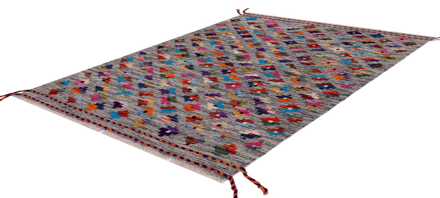 Kleurrijk Tapijt Laagpolig Handgeweven Wollen Vloerkleed - Omid Afghan Kelim 118x83