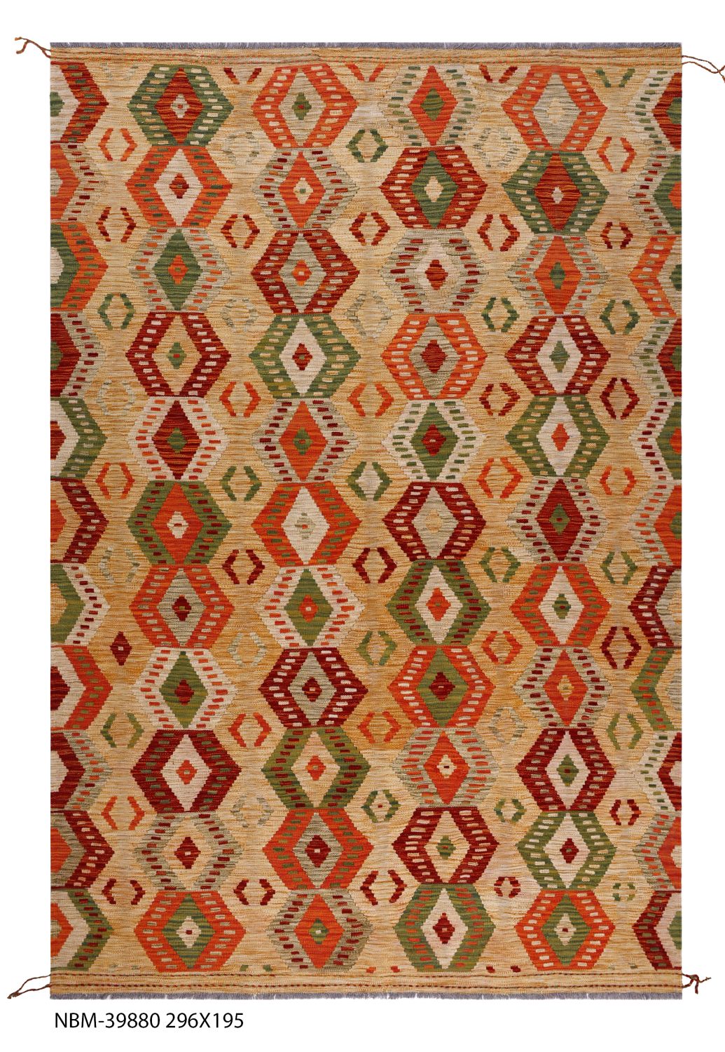 Kleurrijk Tapijt Laagpolig Handgeweven Wollen Vloerkleed - Omid Afghan Kelim 296x195
