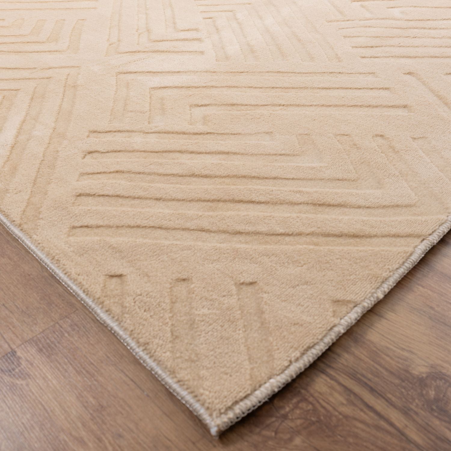 Beige Tapijt Wasbaar Laagpolig Vloerkleed met Anti Slip Omid Japandi Stijl Wasbaar op 30° - Omid Carpets