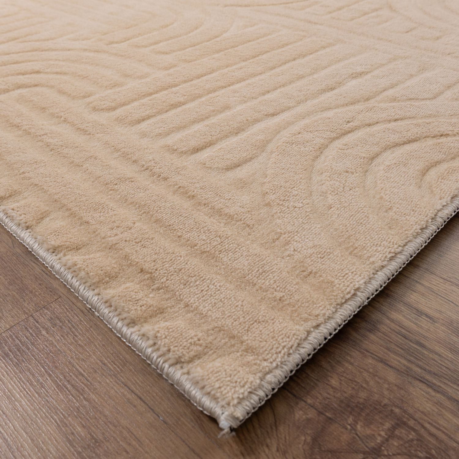 Beige Tapijt Wasbaar Laagpolig Vloerkleed met Anti Slip Omid Japandi Stijl Wasbaar op 30° - Omid Carpets