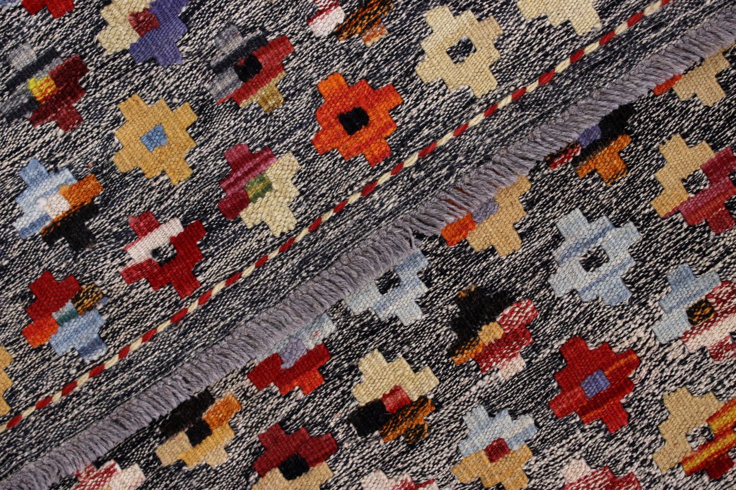 Kleurrijk Tapijt Laagpolig Handgeweven Wollen Vloerkleed - Omid Afghan Kelim 117x80
