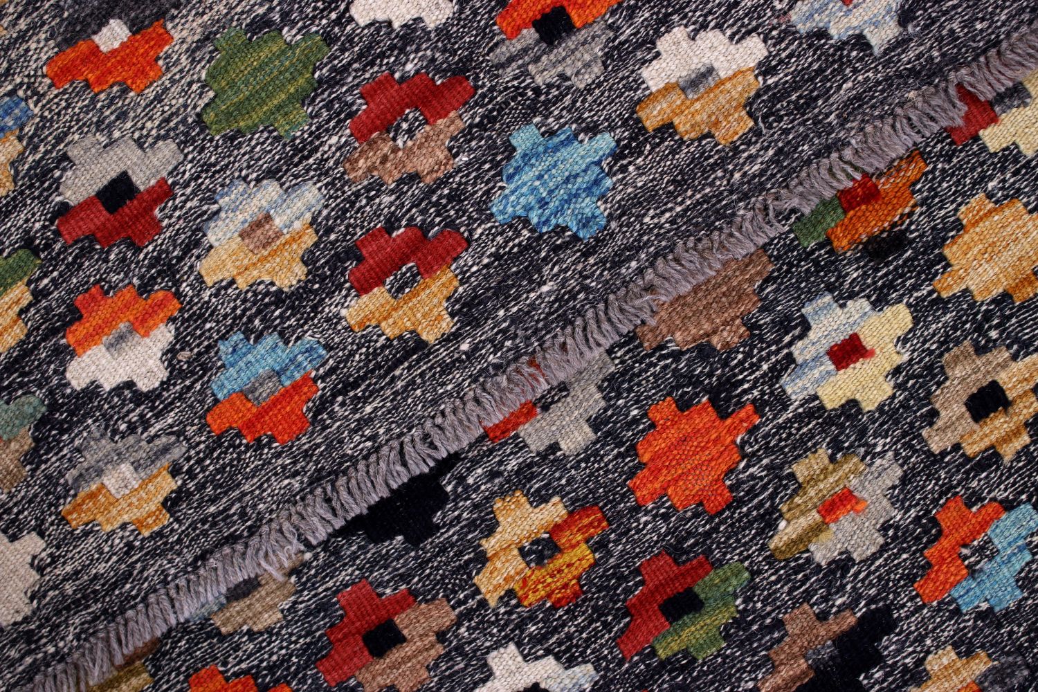 Kleurrijk Tapijt Laagpolig Handgeweven Wollen Vloerkleed - Omid Afghan Kelim 135x85