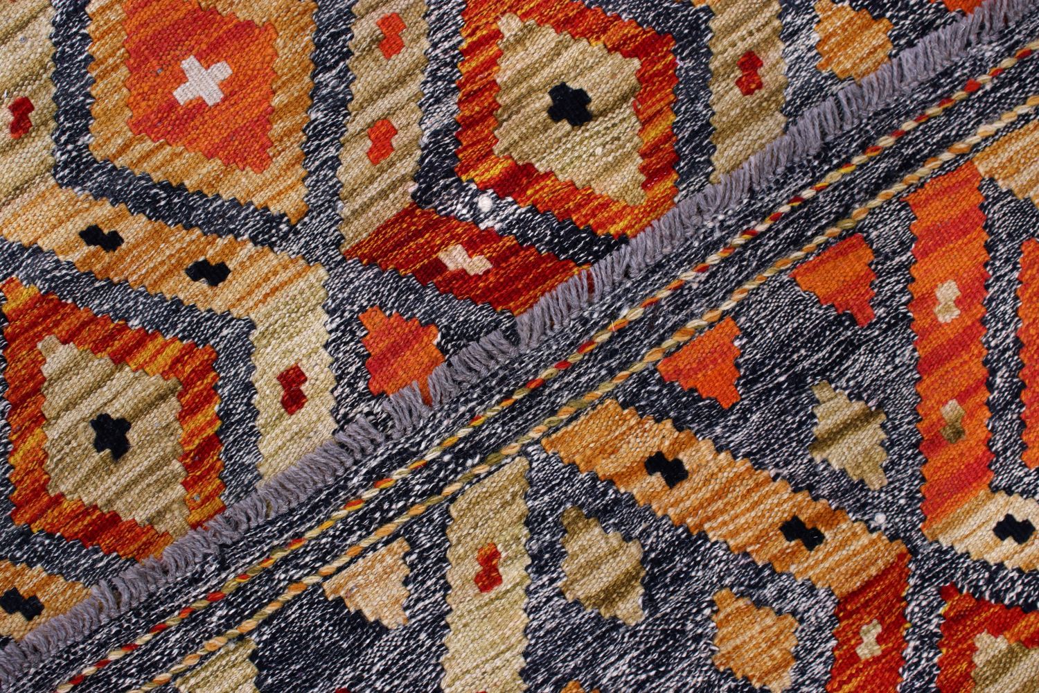 Kleurrijk Tapijt Laagpolig Handgeweven Wollen Vloerkleed - Omid Afghan Kelim 122x85