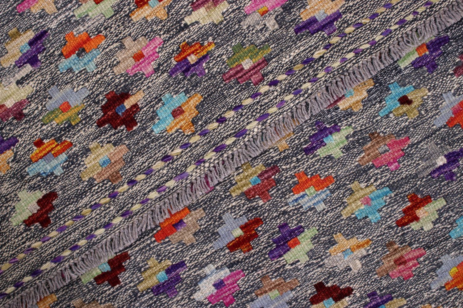 Kleurrijk Tapijt Laagpolig Handgeweven Wollen Vloerkleed - Omid Afghan Kelim 148x99