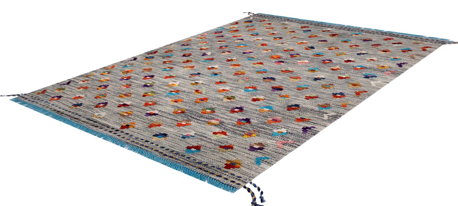 Kleurrijk Tapijt Laagpolig Handgeweven Wollen Vloerkleed - Omid Afghan Kelim 120x81