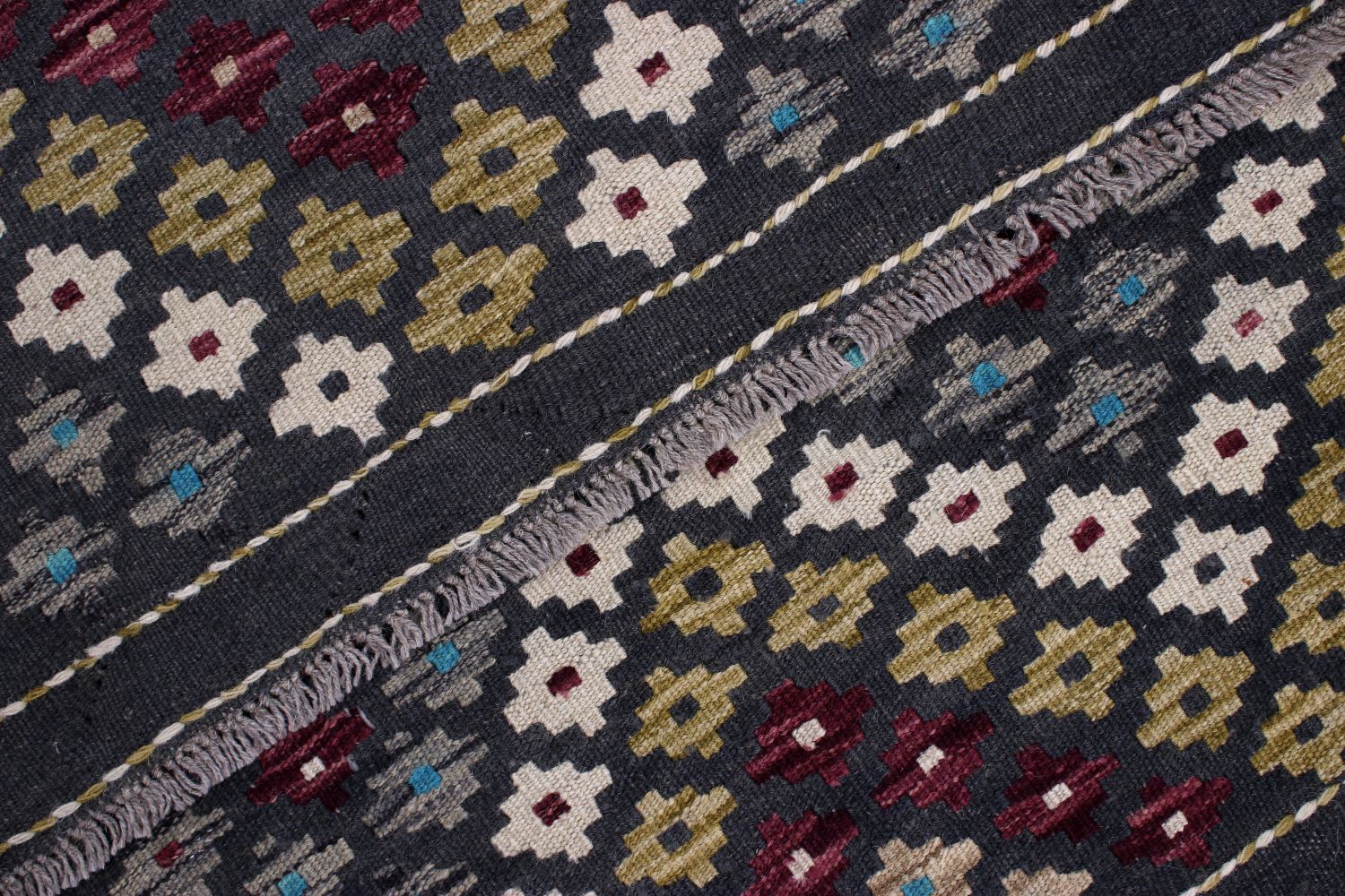 Kleurrijk Tapijt Laagpolig Handgeweven Wollen Vloerkleed - Omid Afghan Kelim 126x84