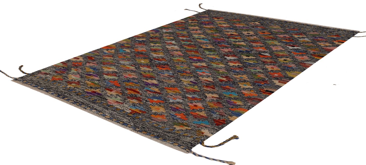 Kleurrijk Tapijt Laagpolig Handgeweven Wollen Vloerkleed - Omid Afghan Kelim 125x81