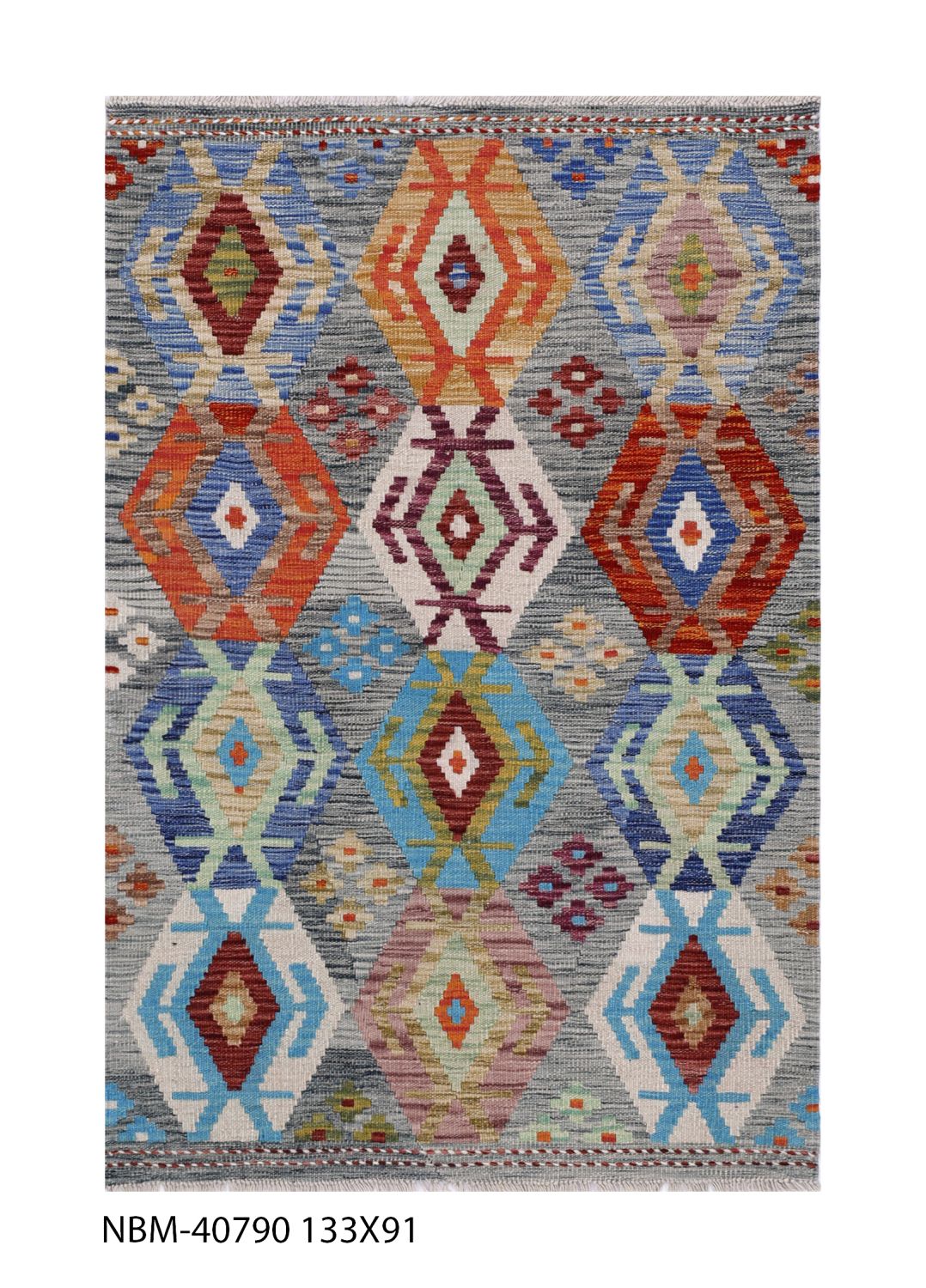 Kleurrijk Tapijt Laagpolig Handgeweven Wollen Vloerkleed - Omid Afghan Kelim 133x91