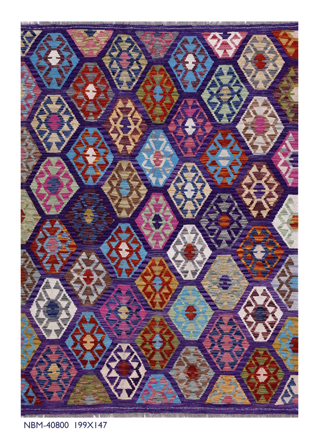 Kleurrijk Tapijt Laagpolig Handgeweven Wollen Vloerkleed - Omid Afghan Kelim 199x147
